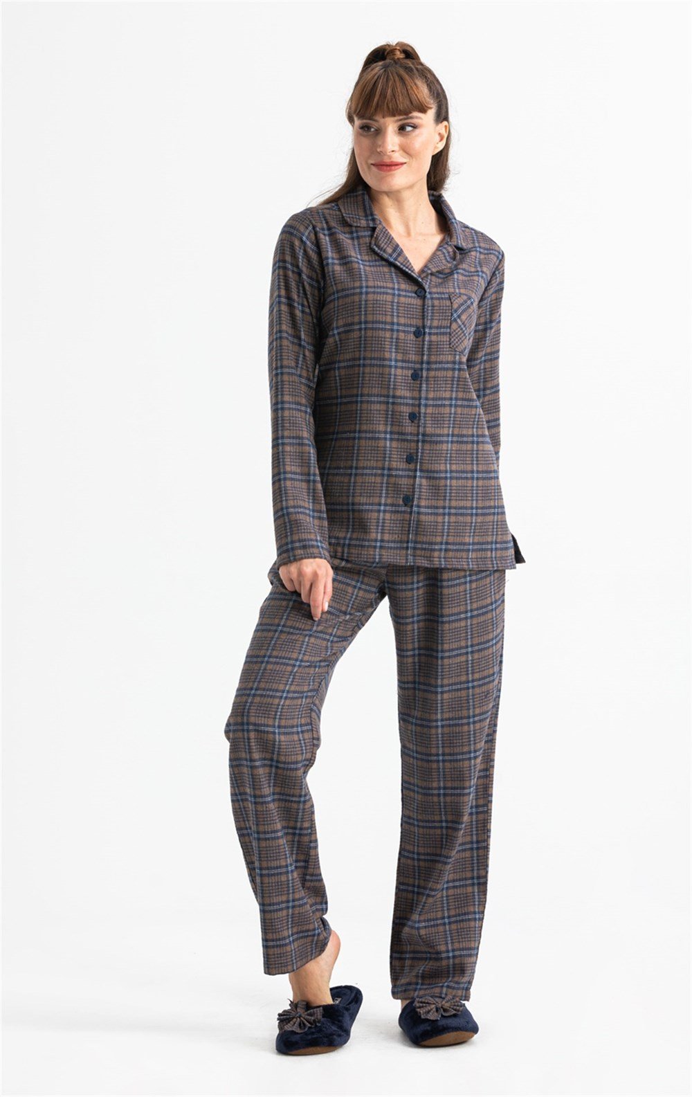 Uzun Kol Pazen Pijama Takımı Kahve Khv