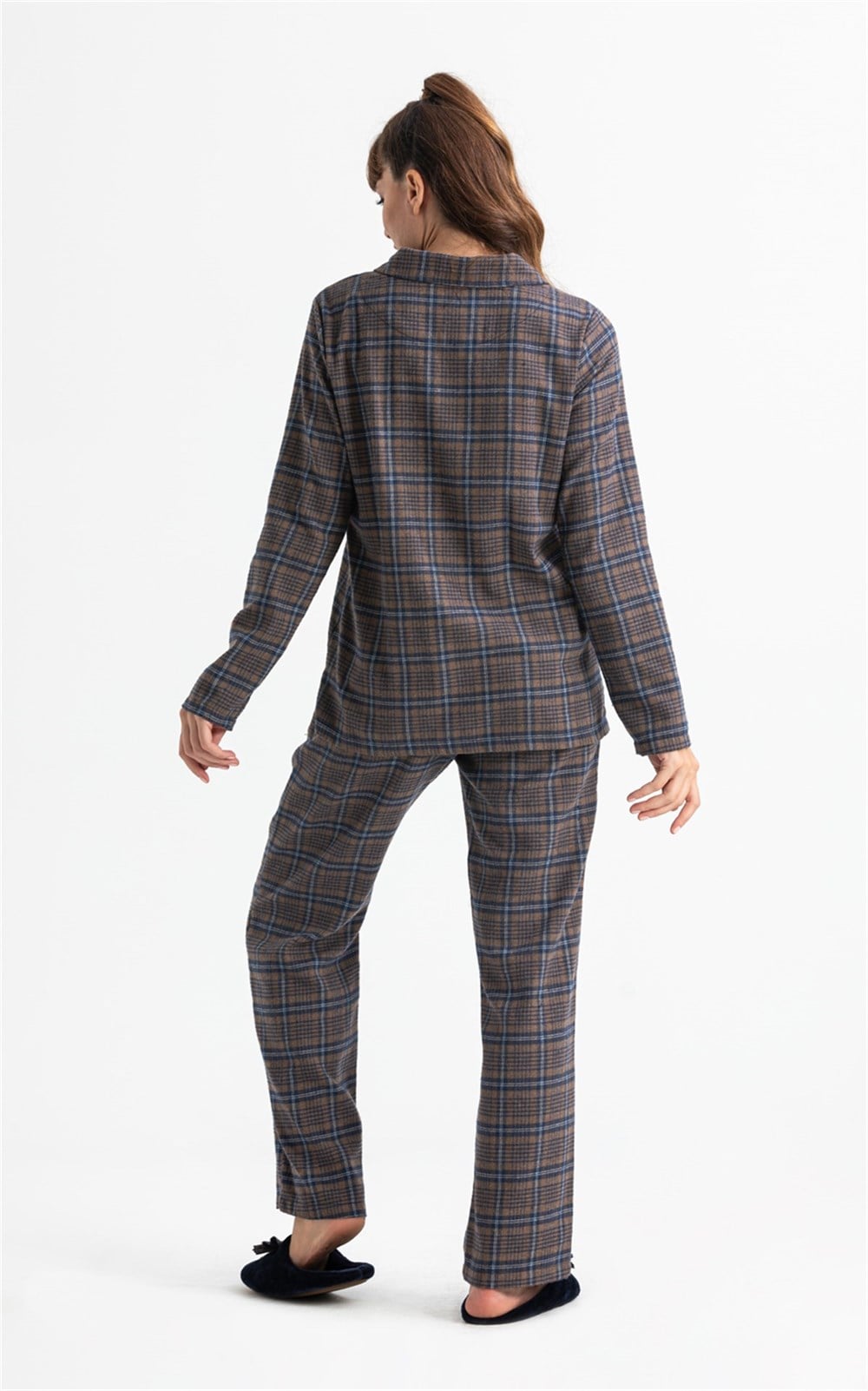 Uzun Kol Pazen Pijama Takımı Kahve Khv