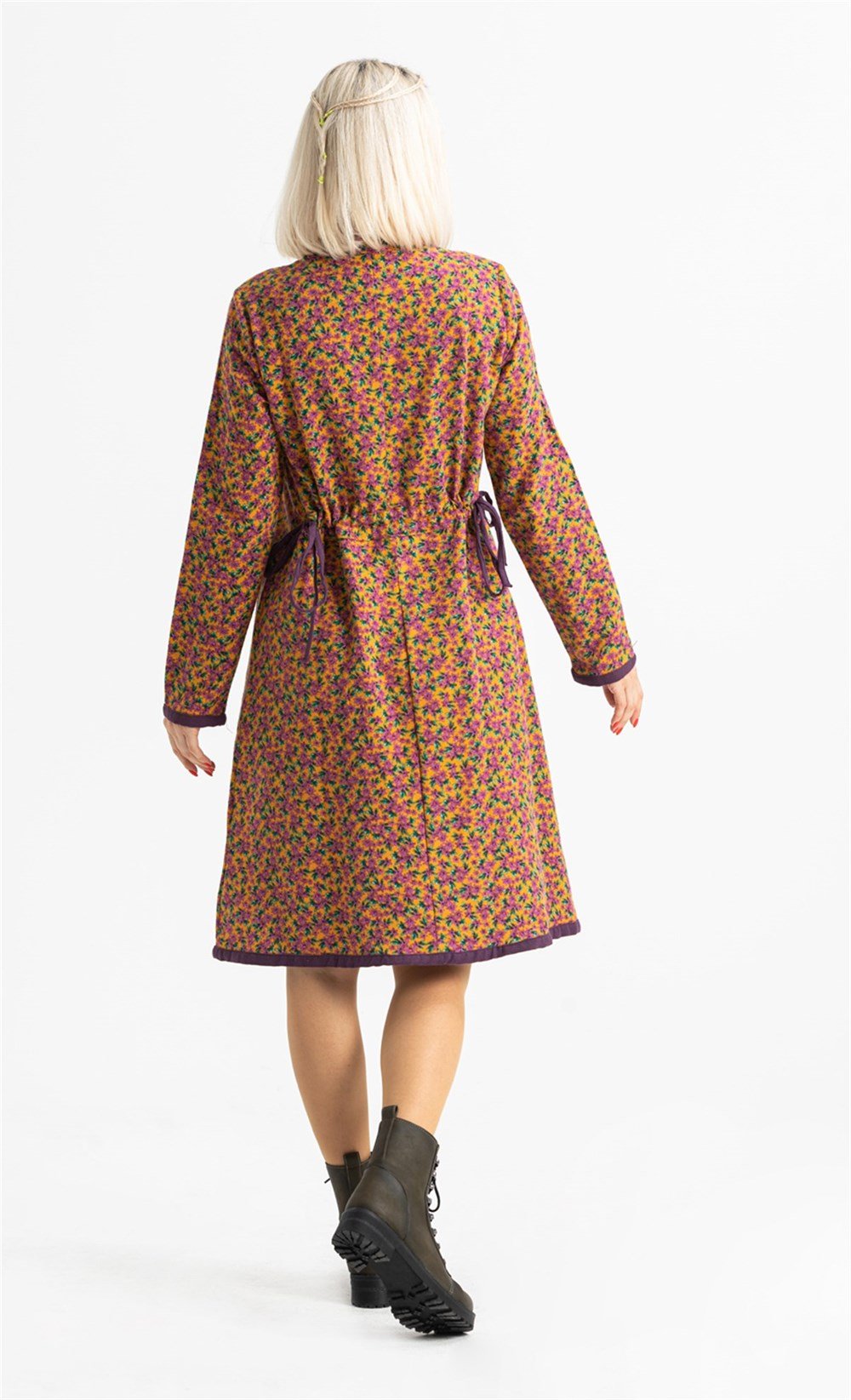 Uzun Kol Pazen Yıldız Midi Boy Elbise Hardal Hrd