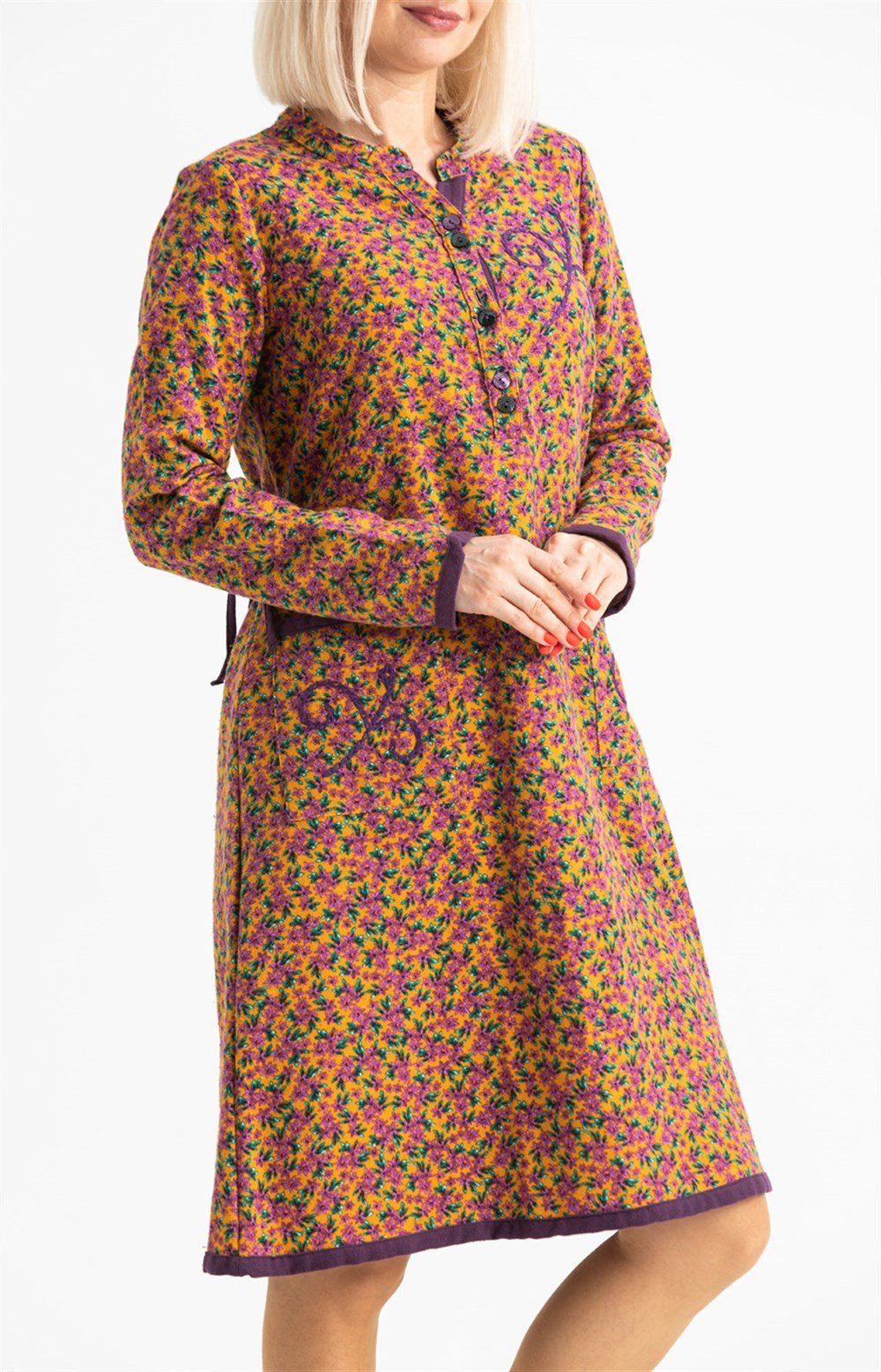 Uzun Kol Pazen Yıldız Midi Boy Elbise Hardal Hrd