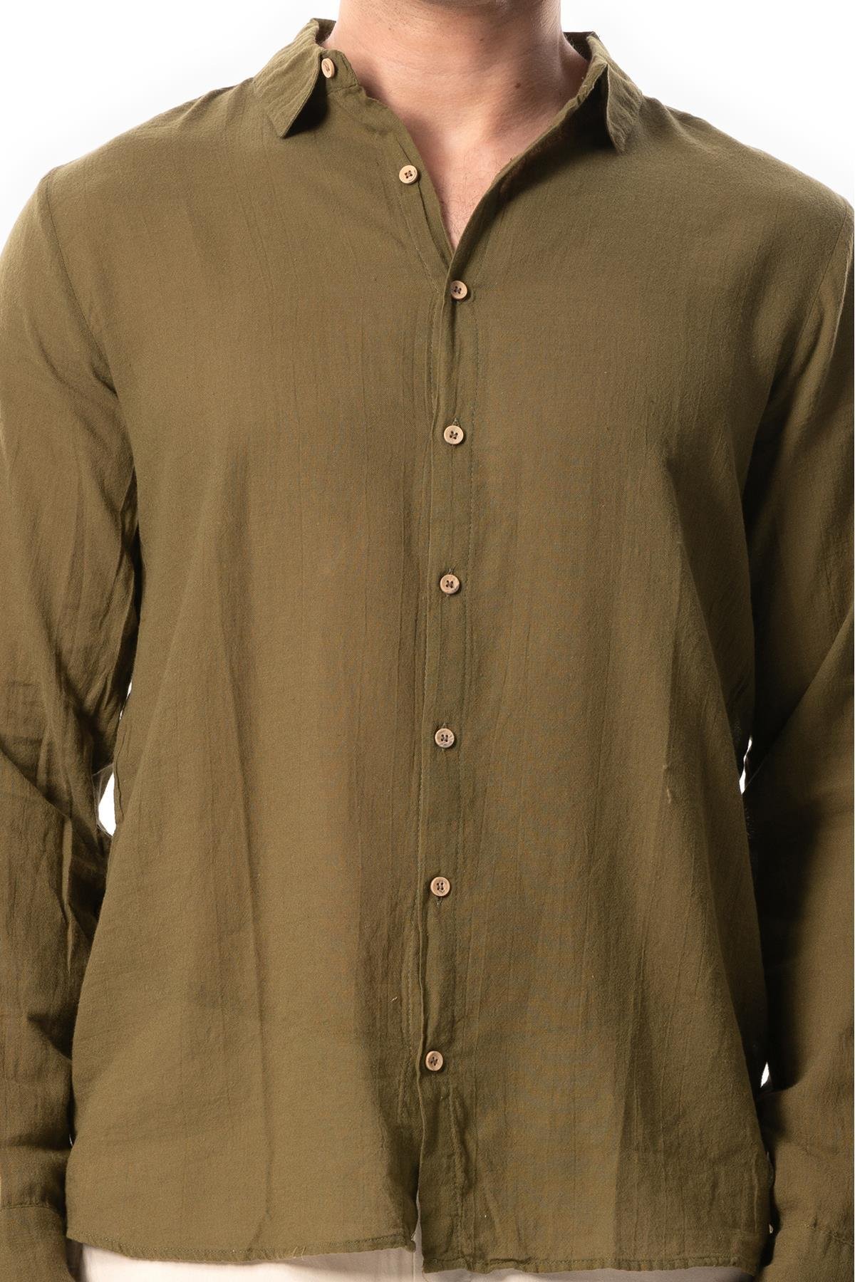 Uzun Kol Poplin Akdeniz Erkek Yazlık Gömlek Haki Hk