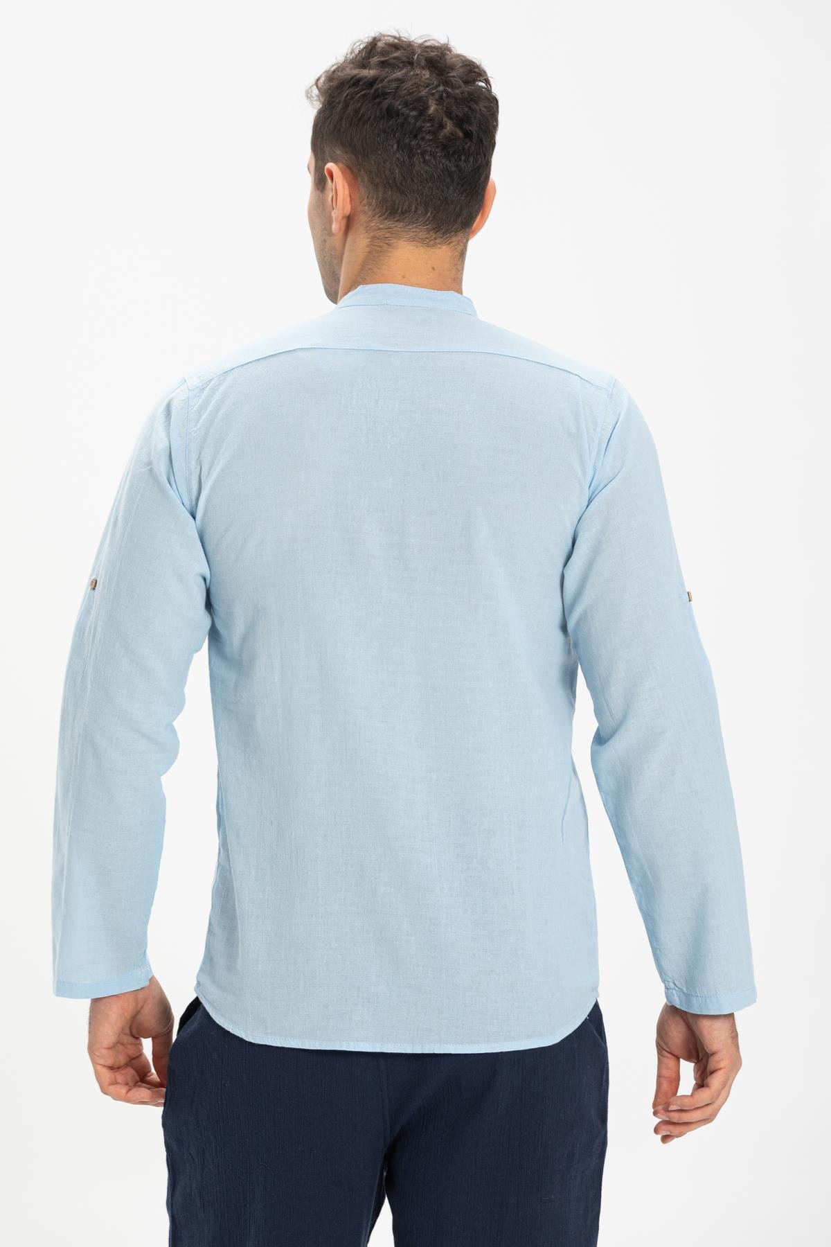 Uzun Kol Şile Bezi Bodrum Erkek T-Shirt Buz Mavi Bmv