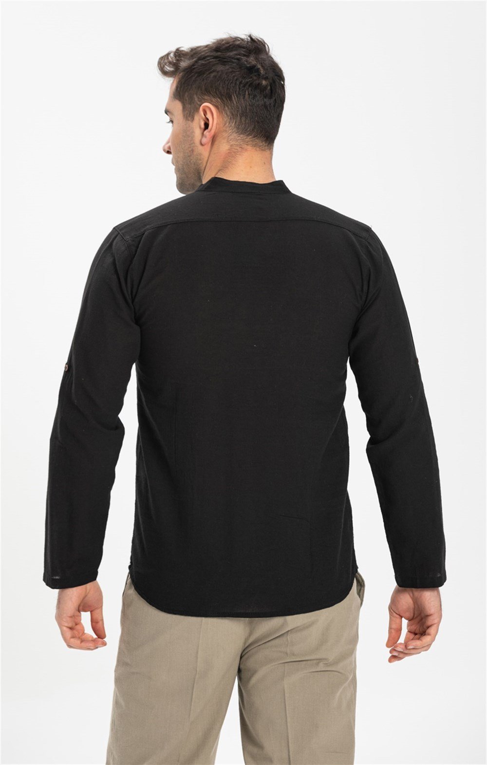 Uzun Kol Şile Bezi Bodrum Erkek T-Shirt Siyah 9003
