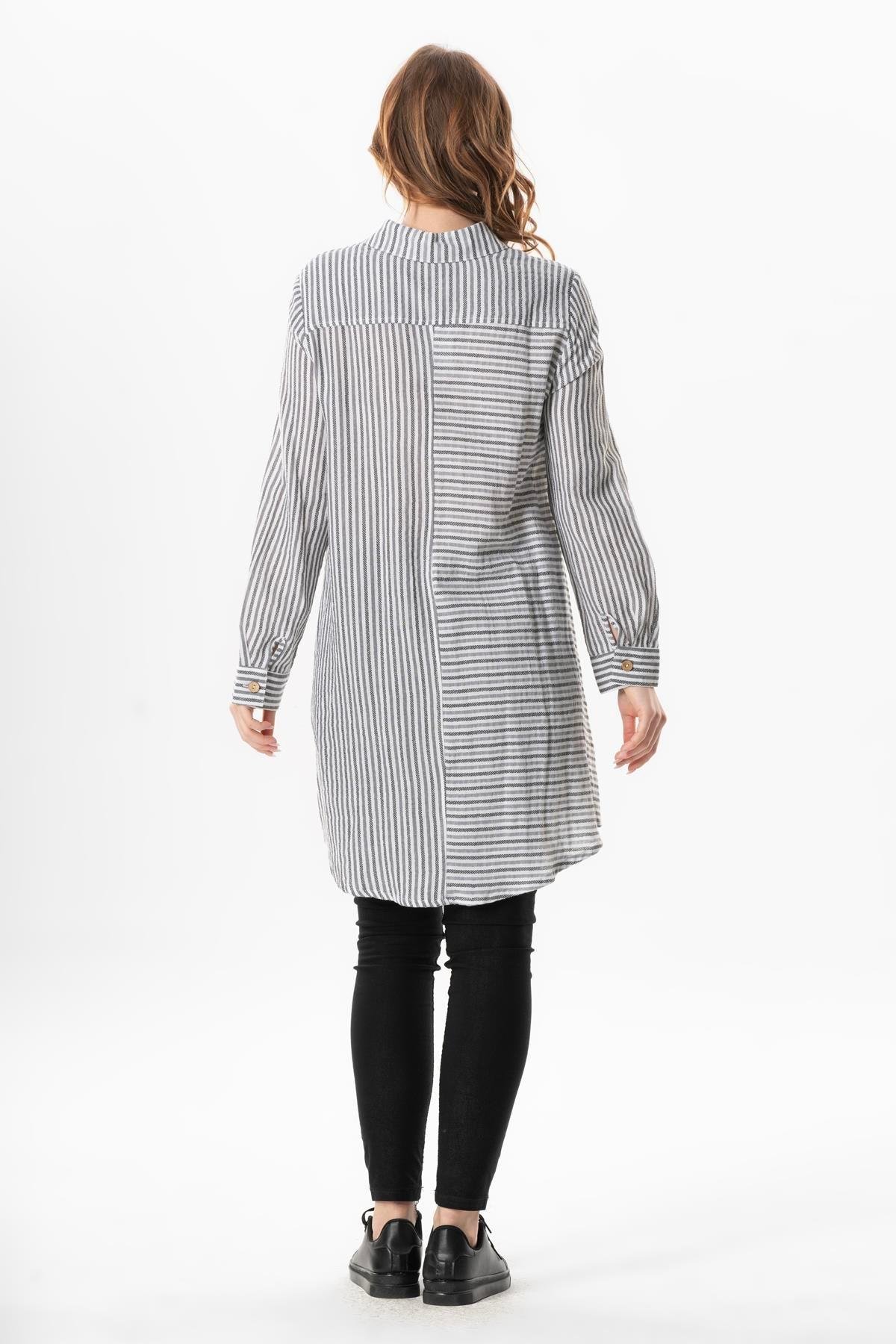 Uzun Kol Şile Bezi Erva Mevsimlik Gömlek Siyah Çizgili Syhbyz