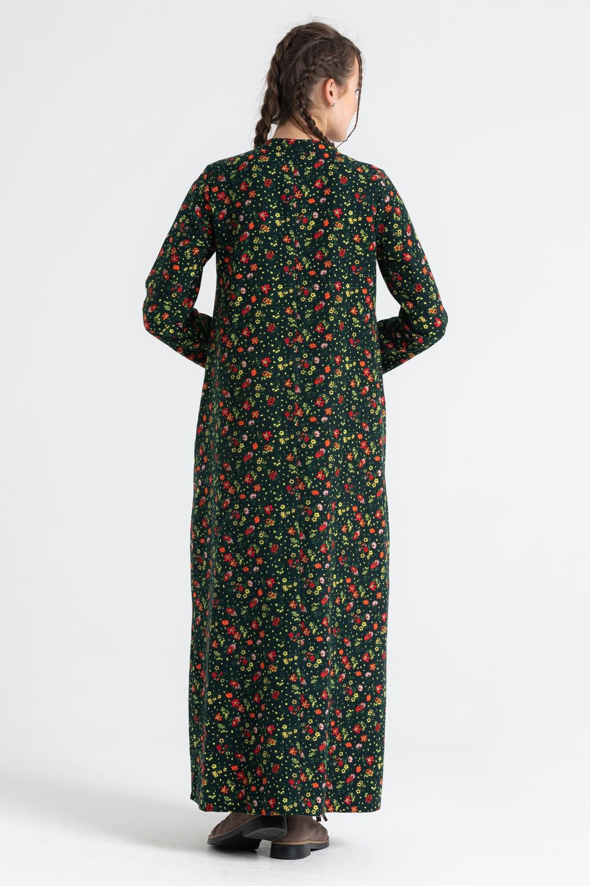 Uzun Kol Sudenaz Pazen Uzun Elbise Çiçek Desen Yeşil Ysl