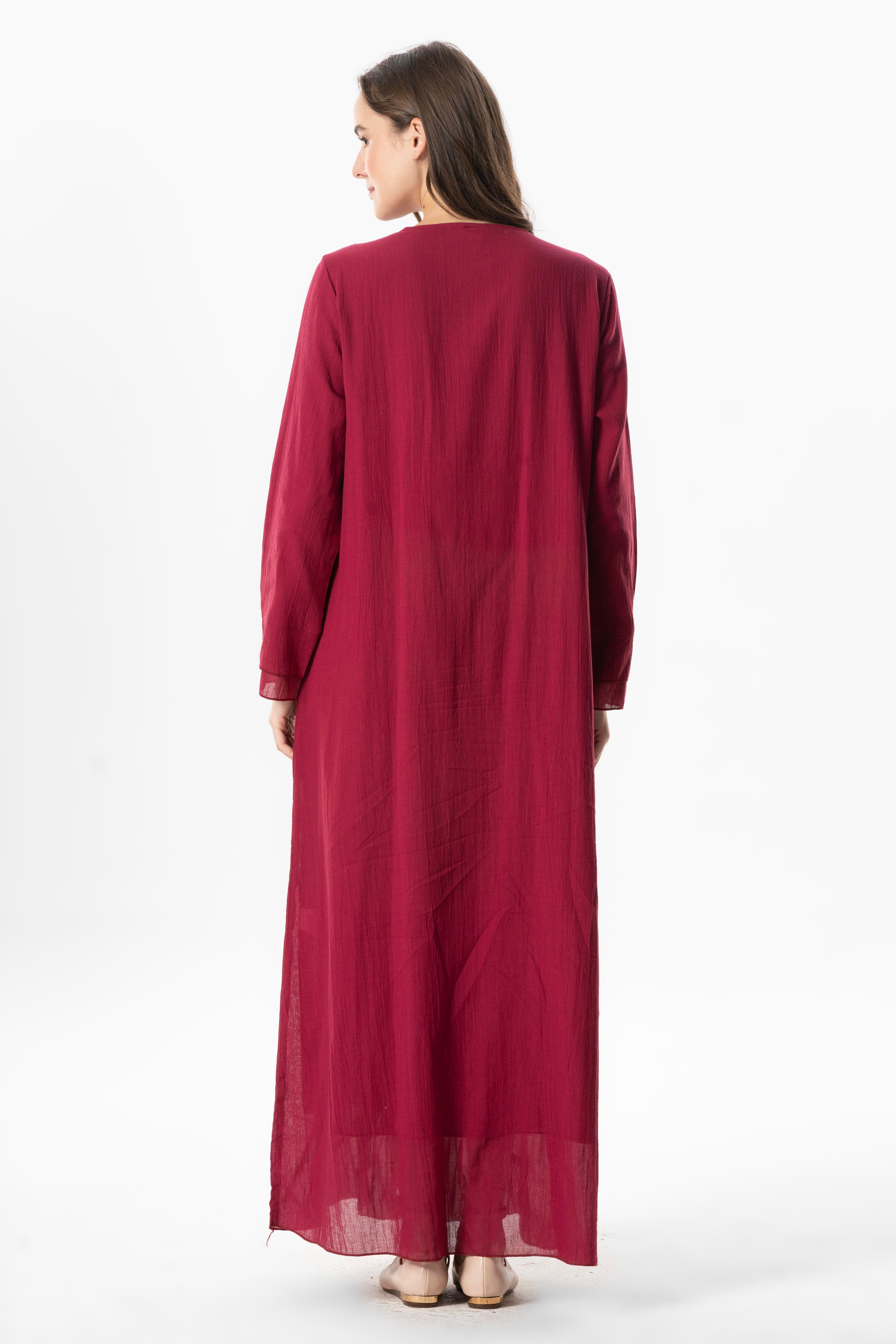 Uzun Kol Vual Tülay Nervürlü Yazlık Ferace Bordo Brd