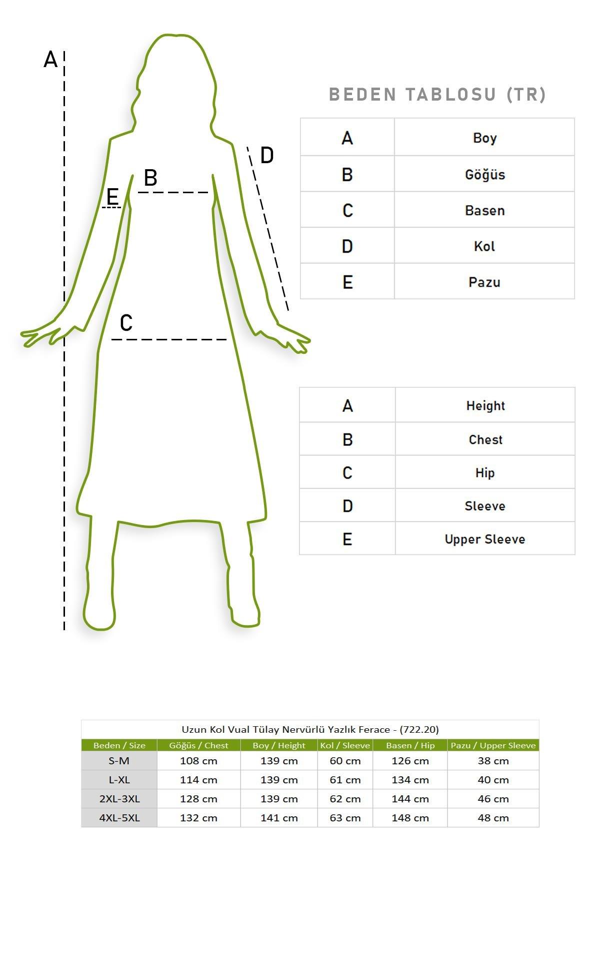 Uzun Kol Vual Tülay Nervürlü Yazlık Ferace Petrol Ptrl