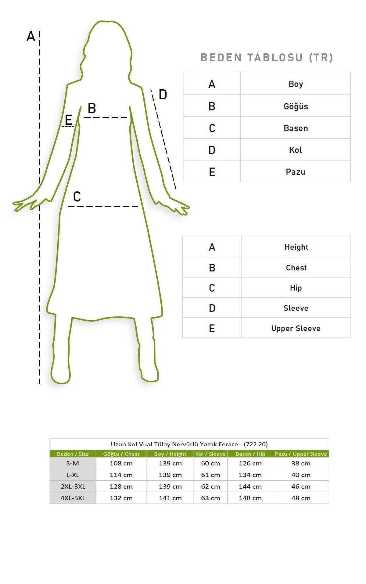 Uzun Kol Vual Tülay Nervürlü Yazlık Ferace Beyaz Byz