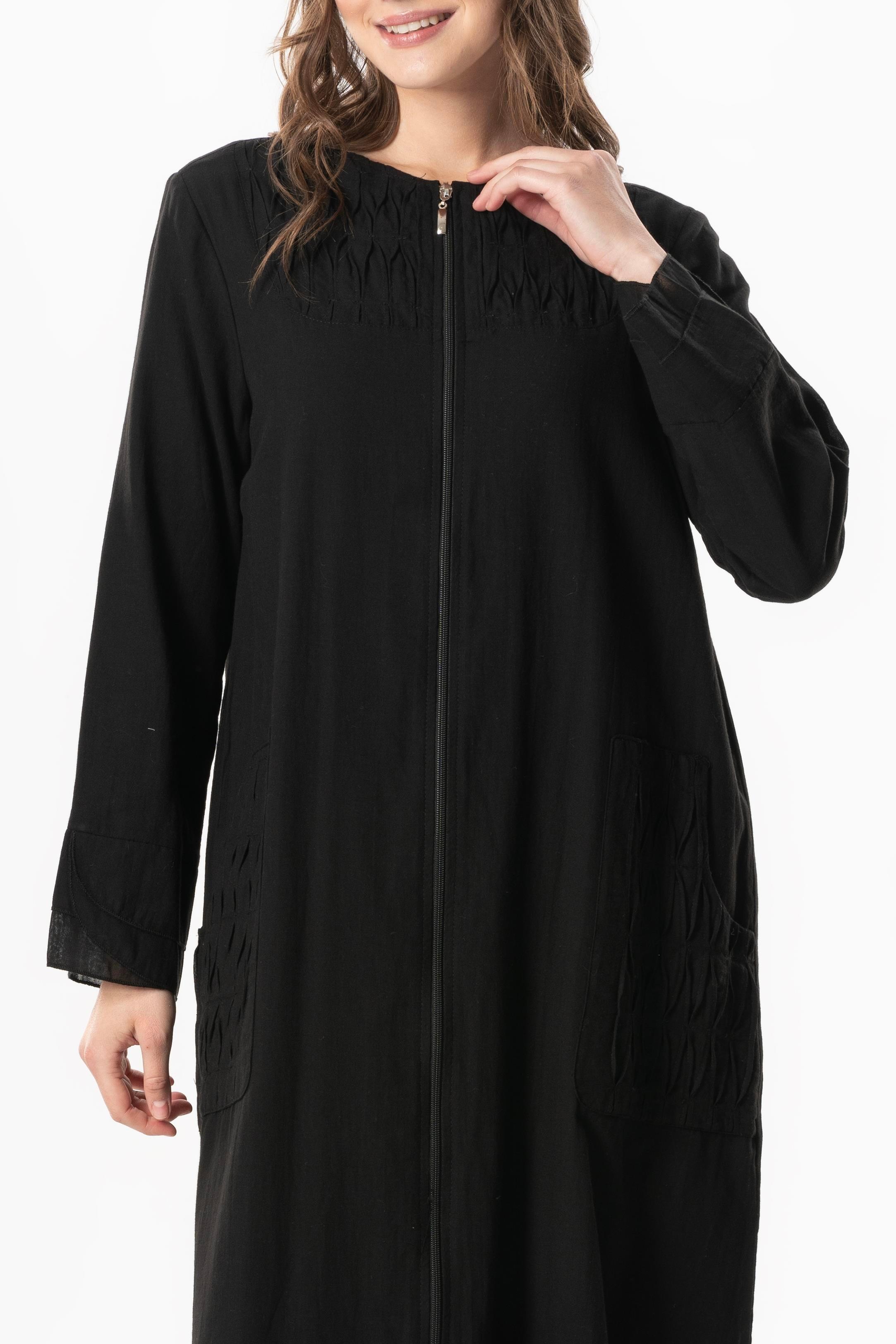 Uzun Kol Vual Tülay Nervürlü Yazlık Ferace Siyah Syh