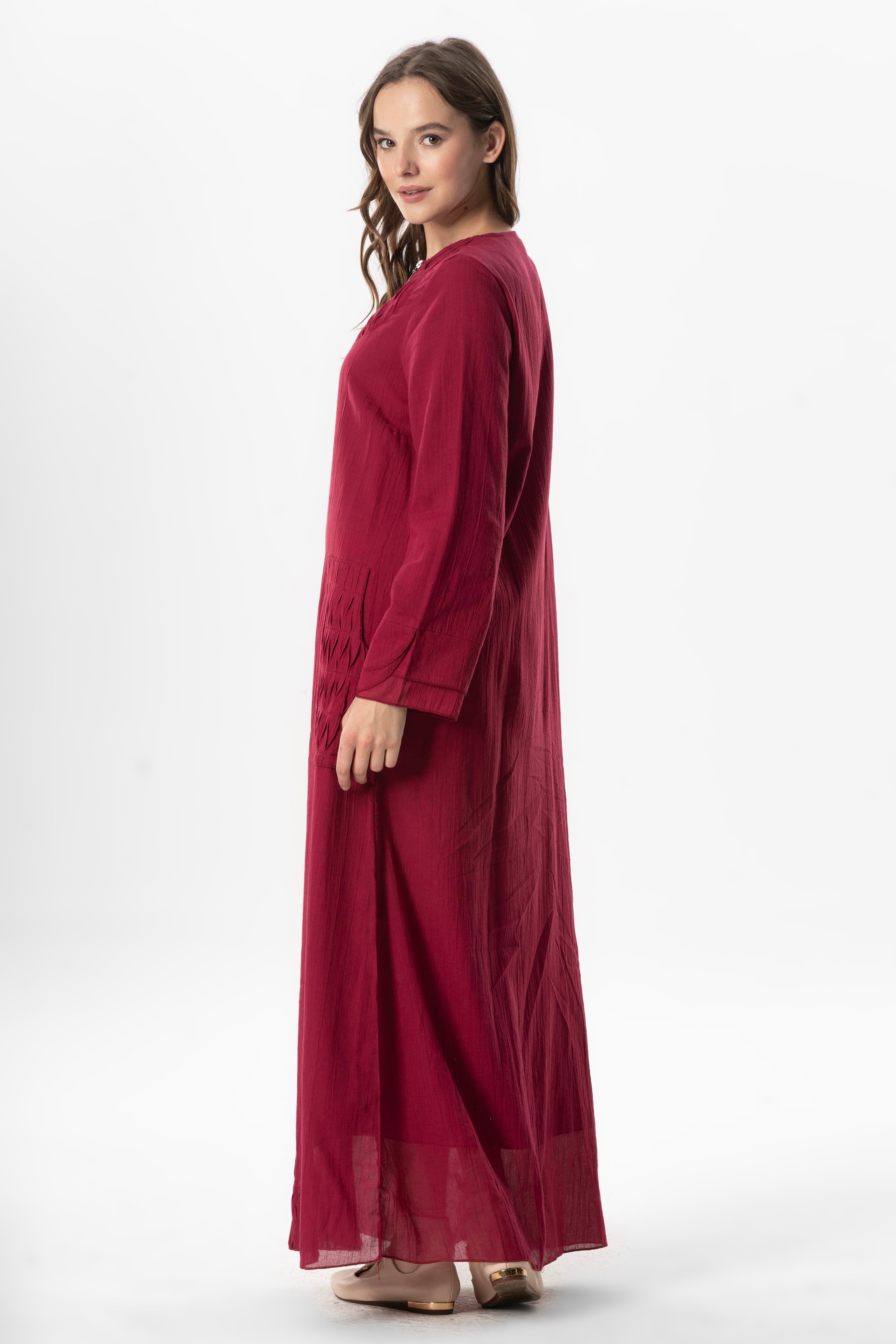 Uzun Kol Vual Tülay Nervürlü Yazlık Ferace Bordo Brd