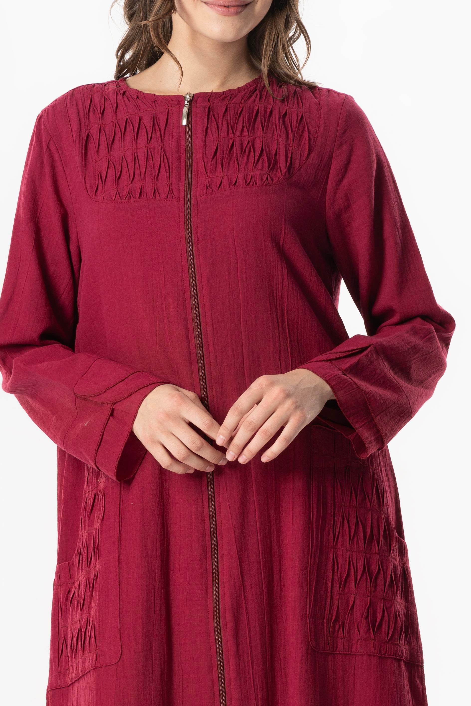 Uzun Kol Vual Tülay Nervürlü Yazlık Ferace Bordo Brd