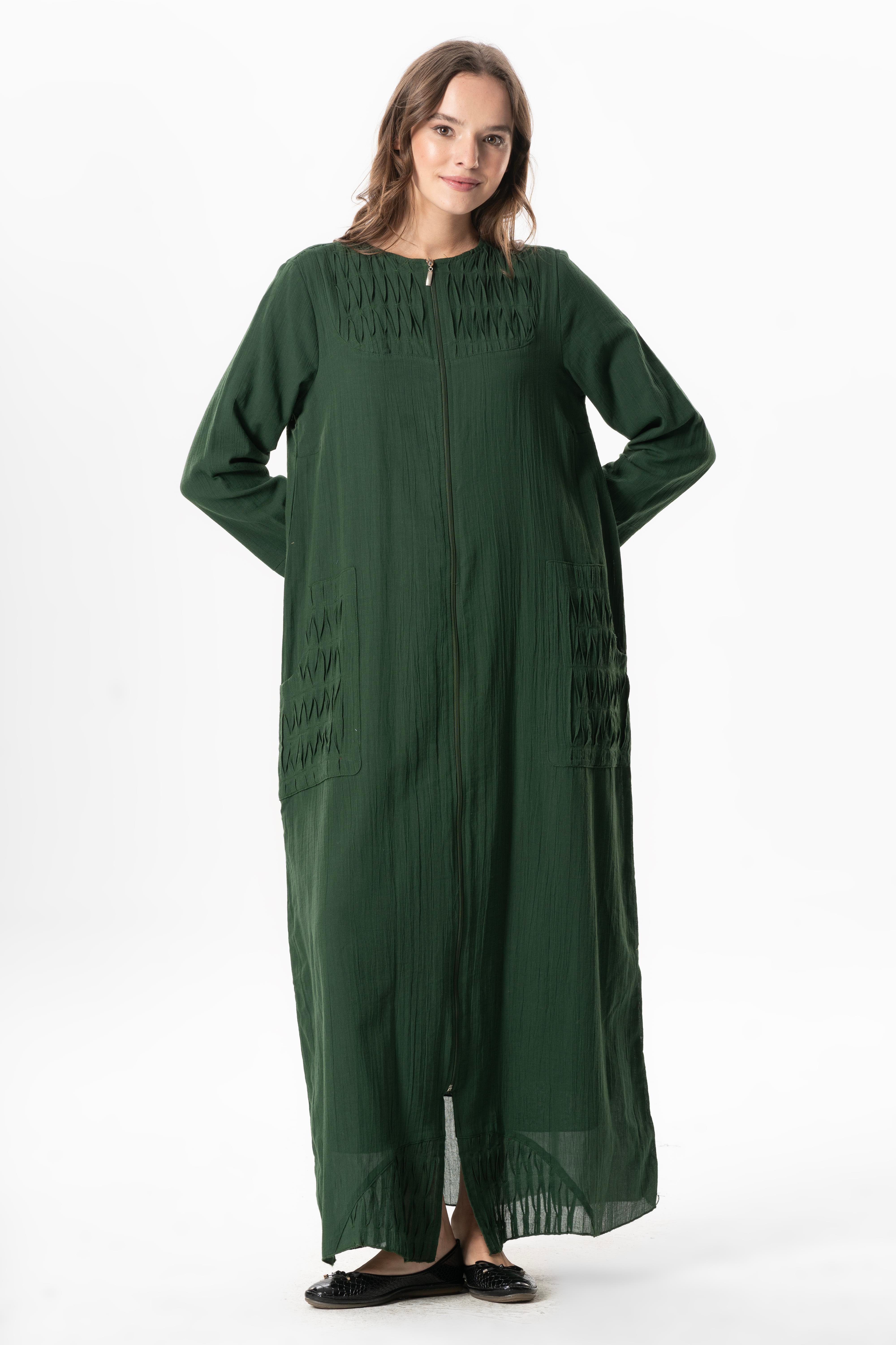 Uzun Kol Vual Tülay Nervürlü Yazlık Ferace Yeşil Ysl