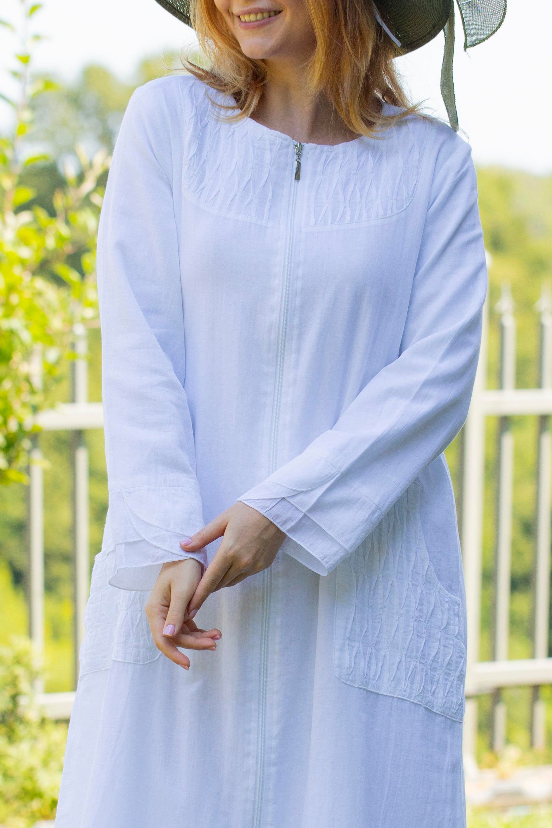 Uzun Kol Vual Tülay Nervürlü Yazlık Ferace Beyaz Byz