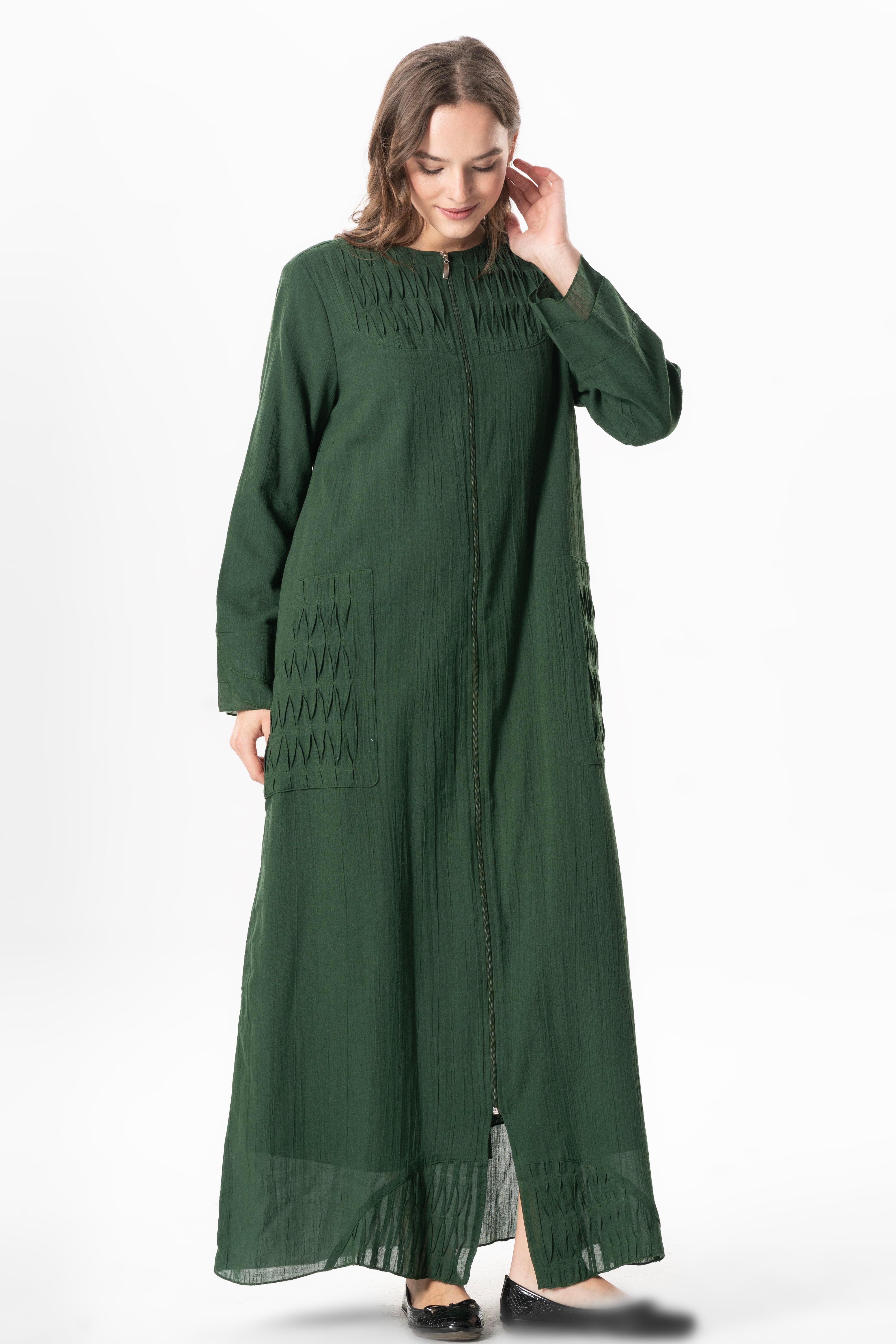 Uzun Kol Vual Tülay Nervürlü Yazlık Ferace Yeşil Ysl