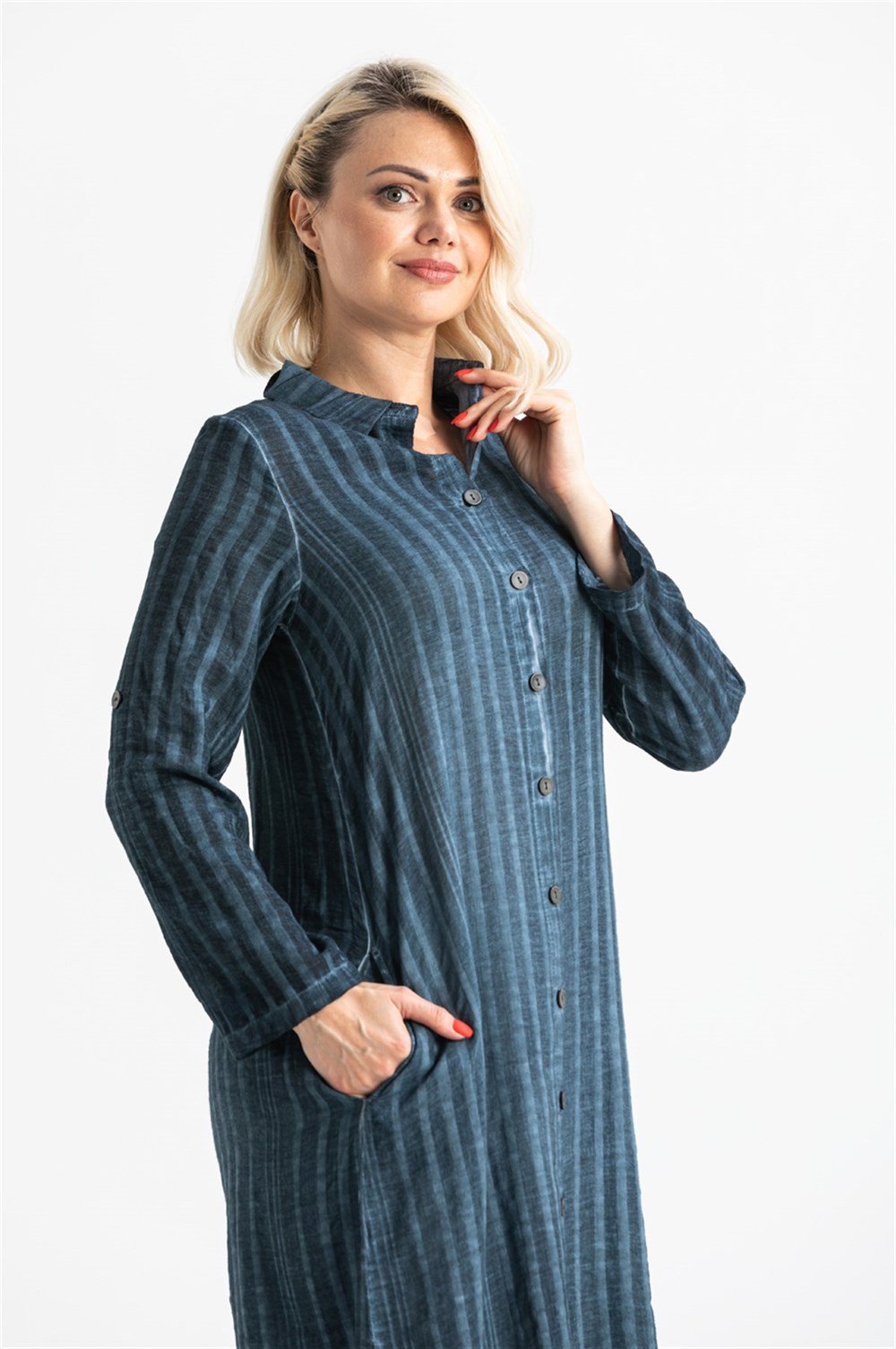 Uzun Kol Yakalı Gofre Tunik Yeşil 9014