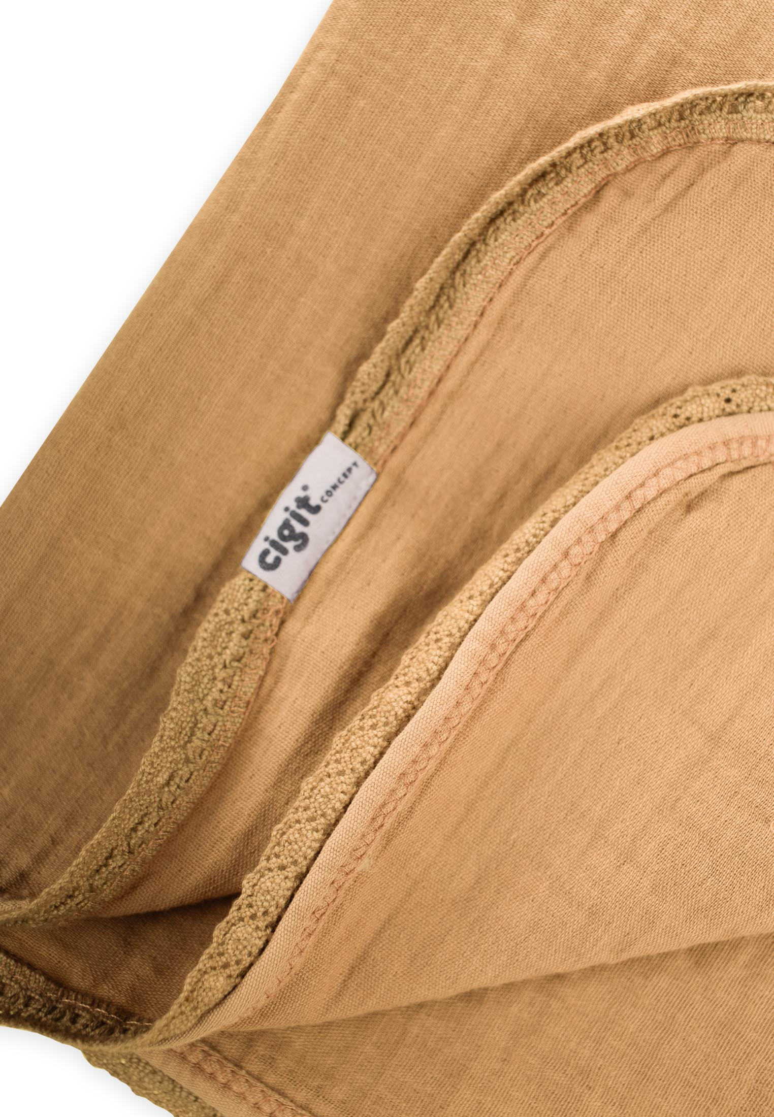 CigitDantel İşlemeli Tekkat Müslin Battaniye 100X100 cm +/- 3 cm Hardal Sarı