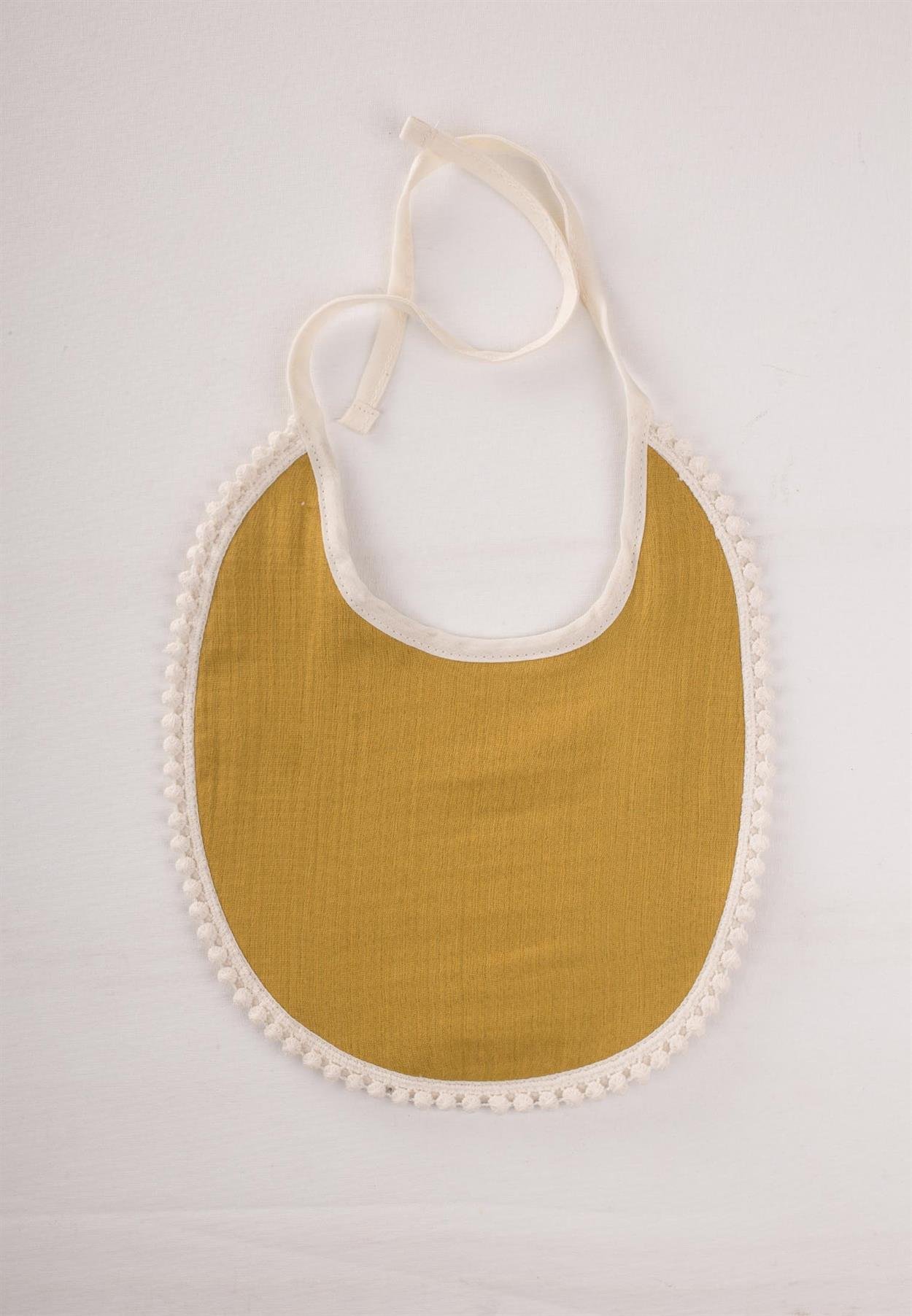 CigitBağlamalı Ponponlu Müslin Mama Önlüğü 25 cm Muslin Hardal
