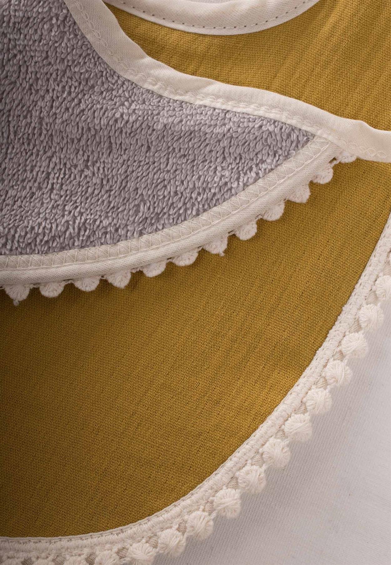 CigitBağlamalı Ponponlu Müslin Mama Önlüğü 25 cm Muslin Hardal