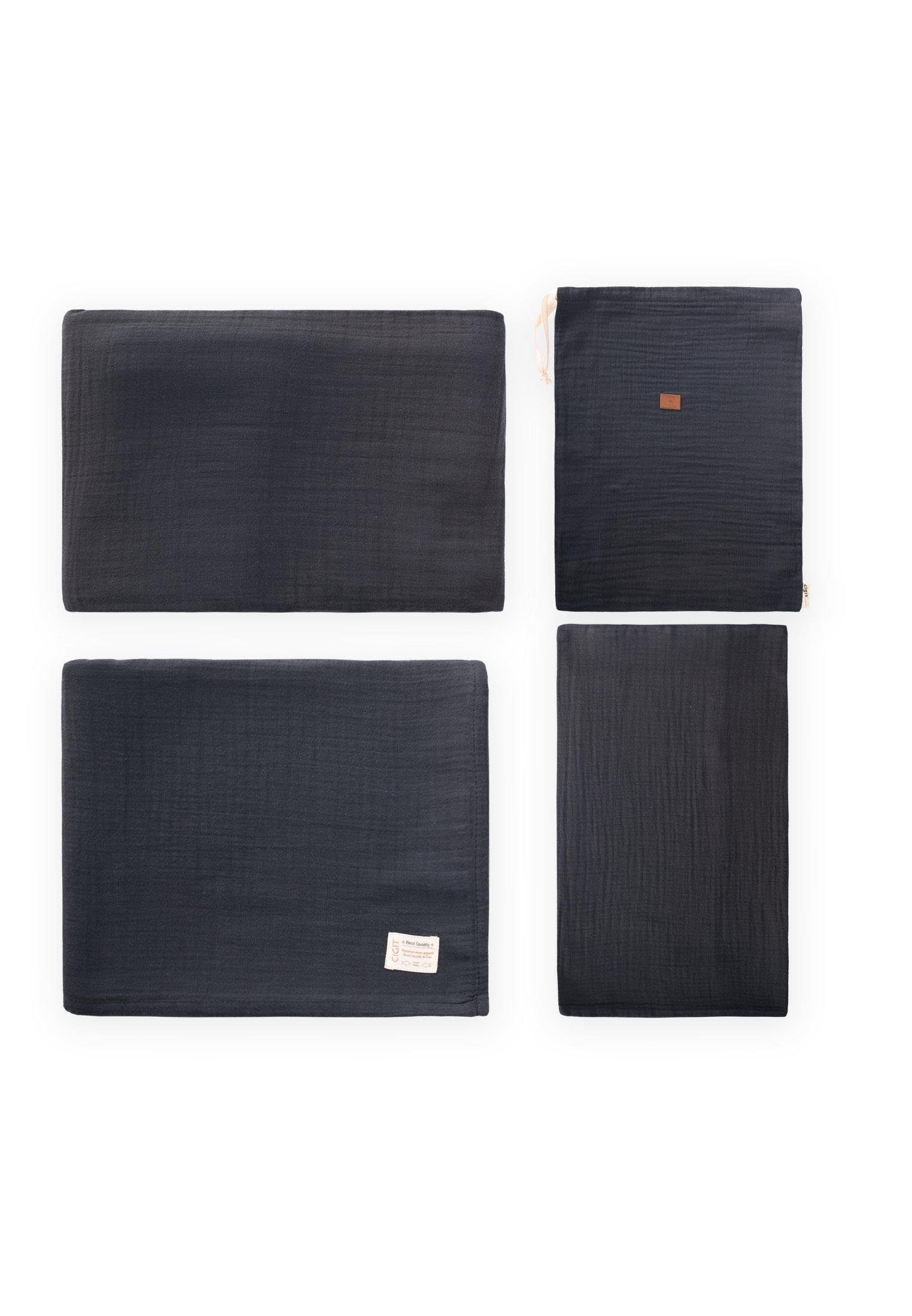 CigitKeseli Müslin Nevresim Takımı 100X135 cm +/ - 3cm Çarşaf 120X150 Yastık 35X45 cm FÜME