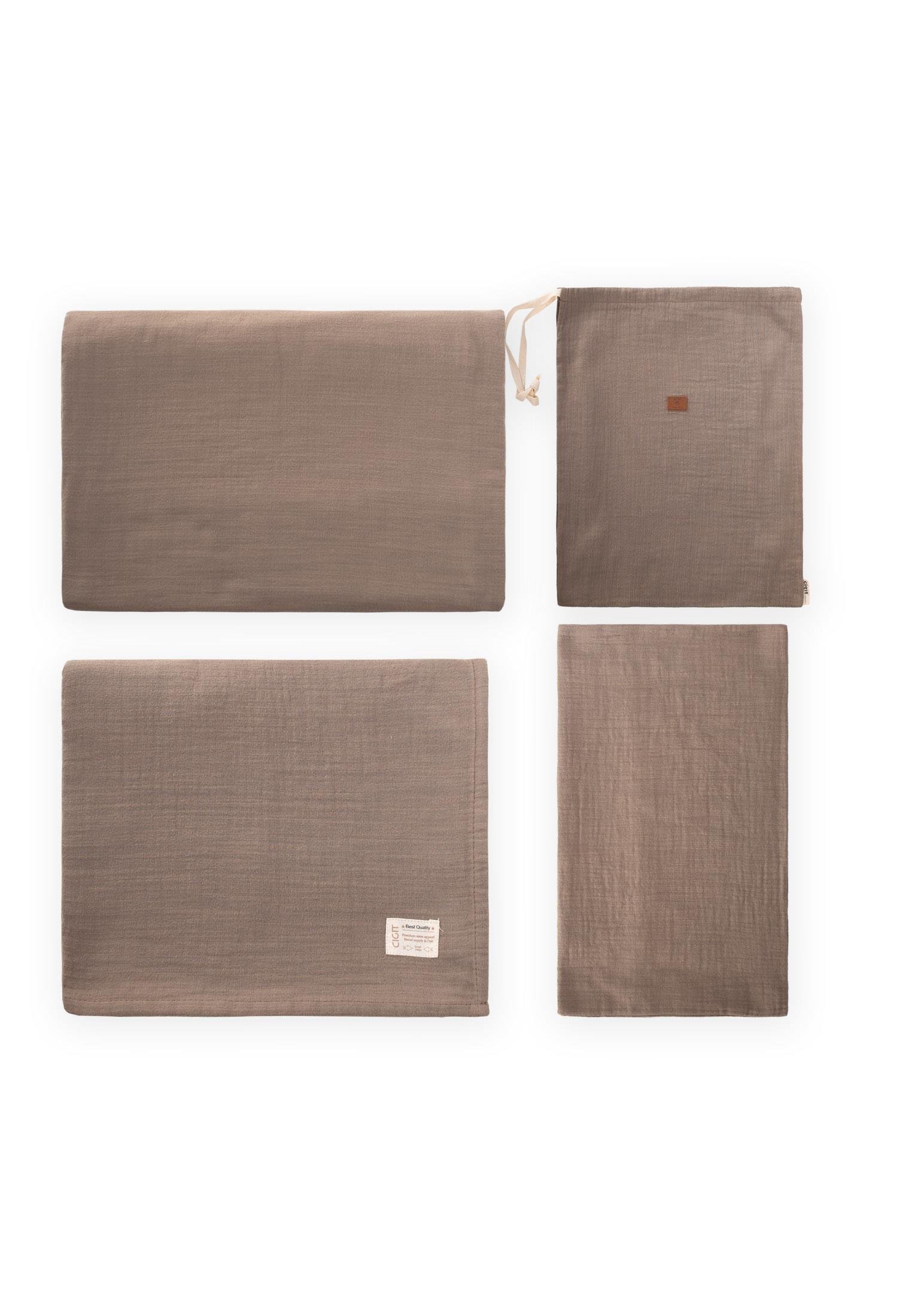 CigitKeseli Müslin Nevresim Takımı 100X135 cm +/ - 3cm Çarşaf 120X150 Yastık 35X45 cm TOPRAK