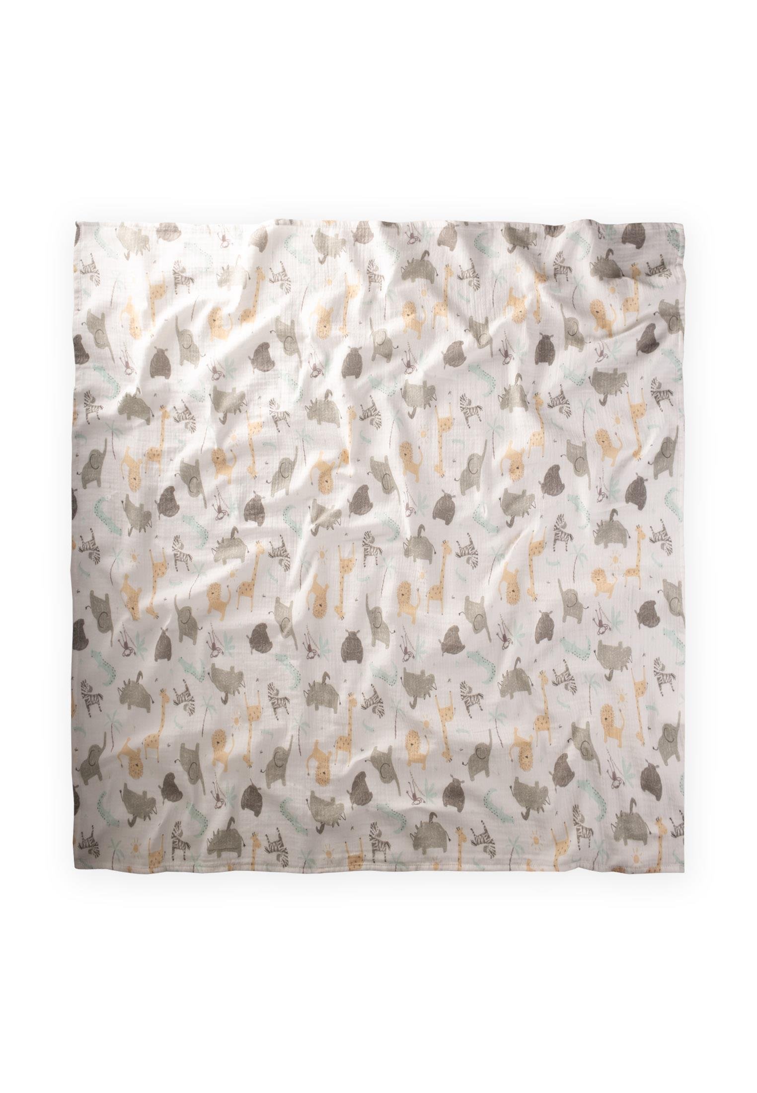 CigitDijital Baskı Tek Kat Müslin Bebek Battaniye (Yıkanmıştır) 100X100 cm HAYVAN BASKILI