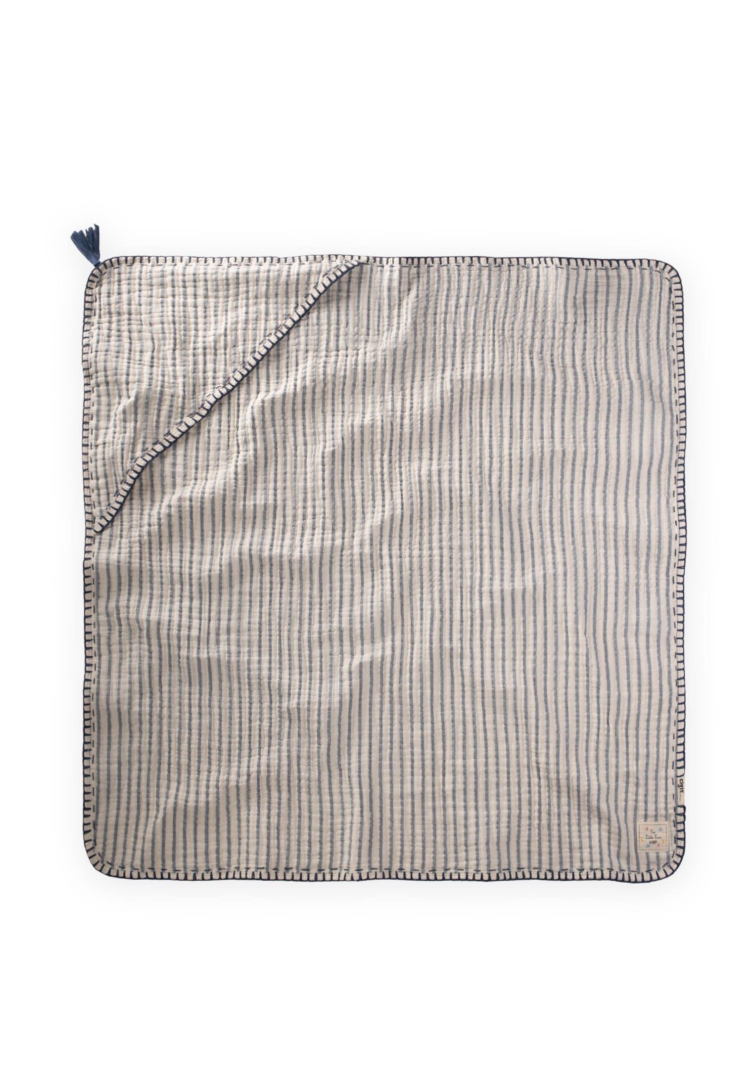 CigitÇift Kat El İşi Müslin Üçgen Havlu (Yıkanmıştır) 75X75 cm İNDİGO ÇİZGİLİ