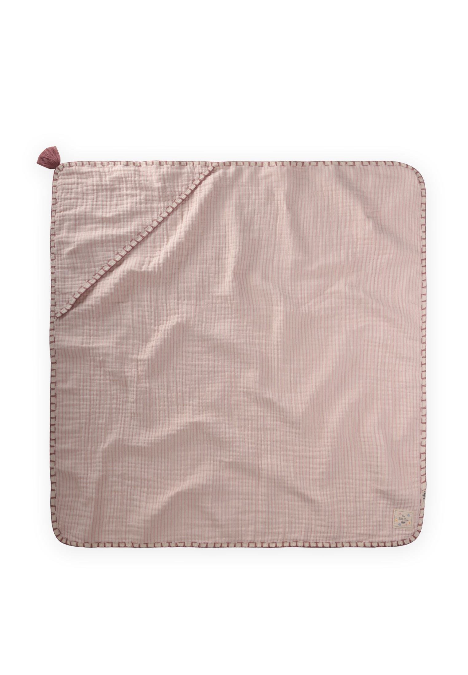 CigitÇift Kat El İşi Müslin Üçgen Havlu (Yıkanmıştır) 75X75 cm PEMBE İNCE ÇİZGİ
