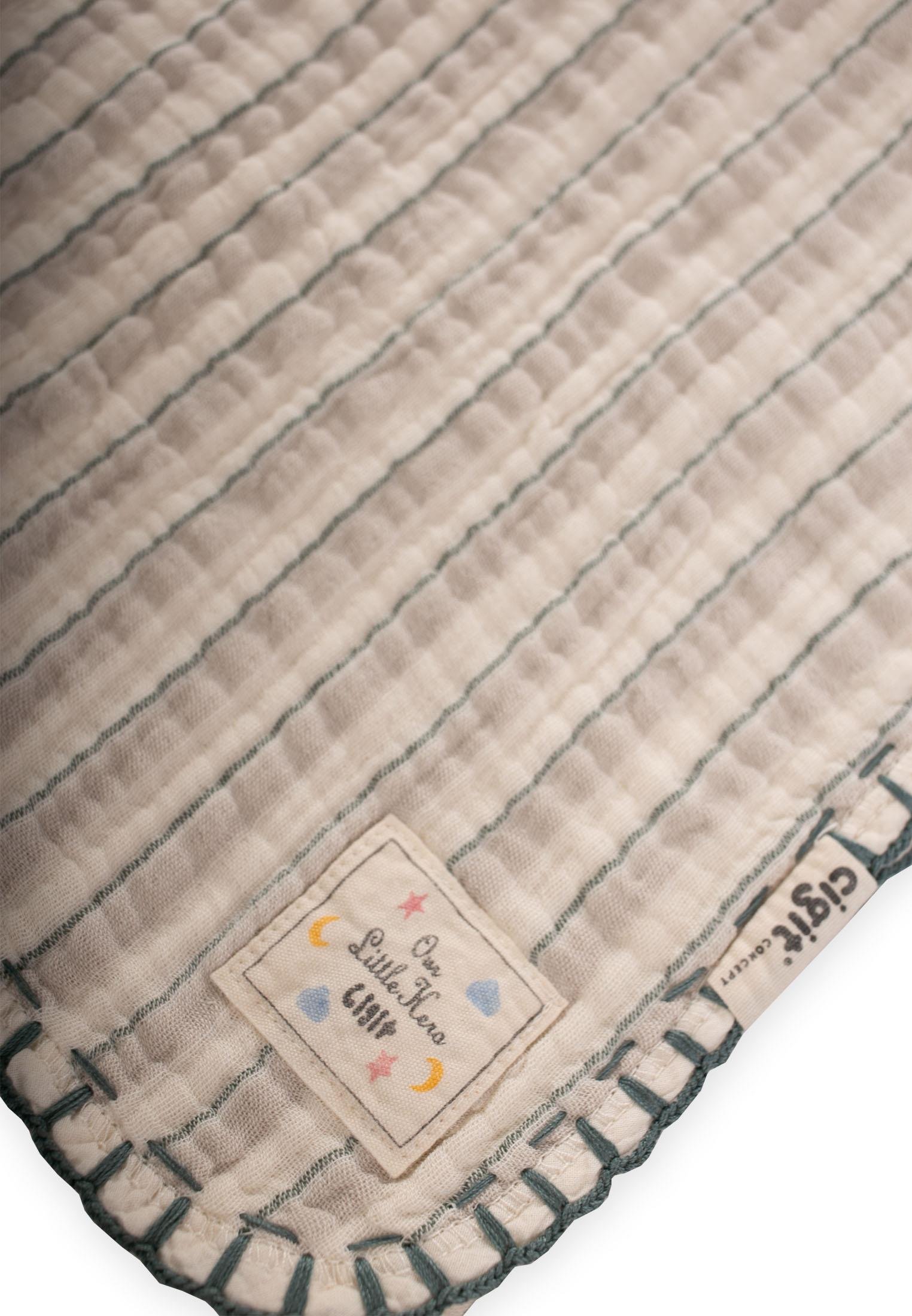 CigitÇift Kat El İşi Müslin Üçgen Havlu (Yıkanmıştır) 75X75 cm GRİ YEŞ ÇİZG