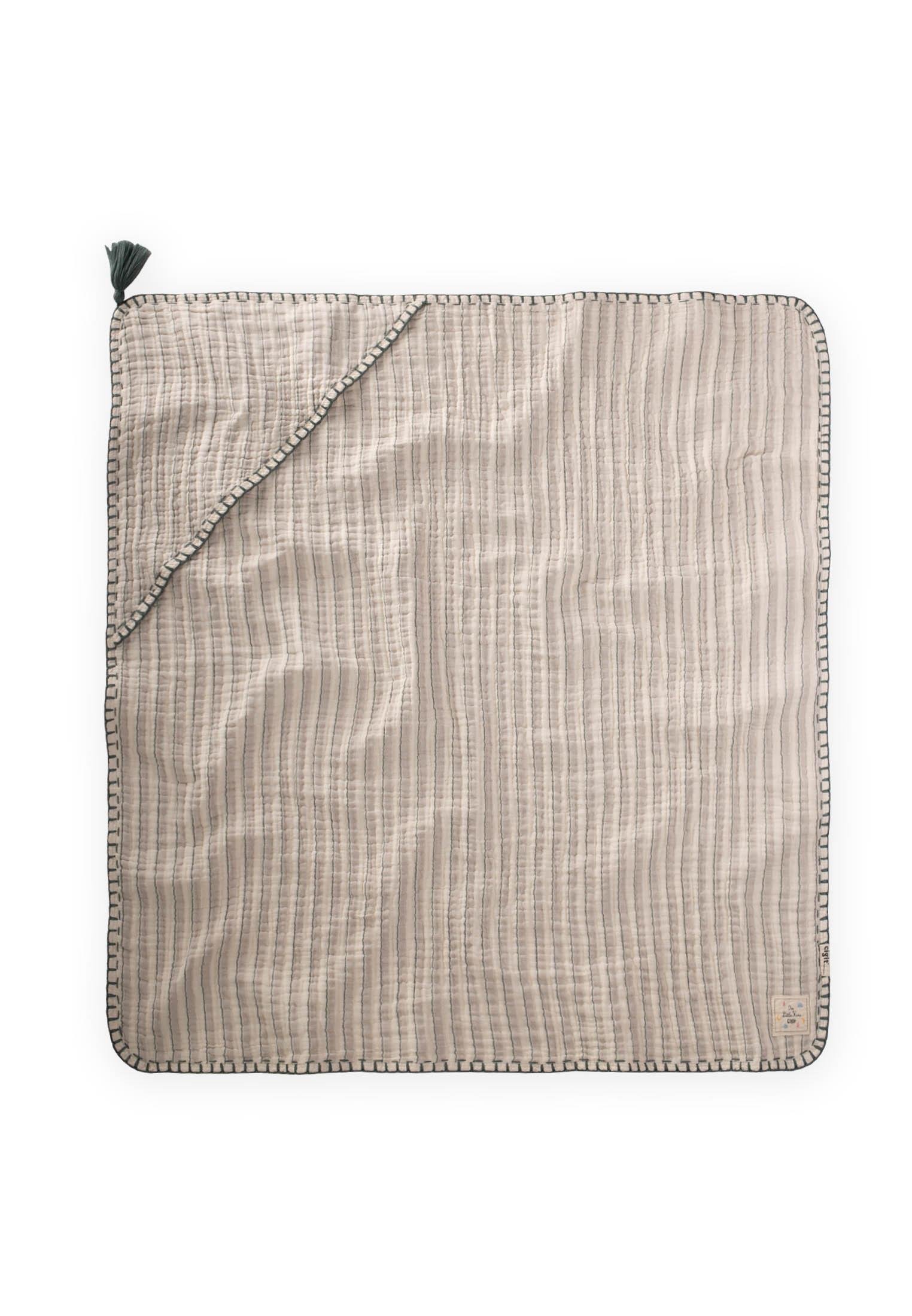 CigitÇift Kat El İşi Müslin Üçgen Havlu (Yıkanmıştır) 75X75 cm GRİ YEŞ ÇİZG