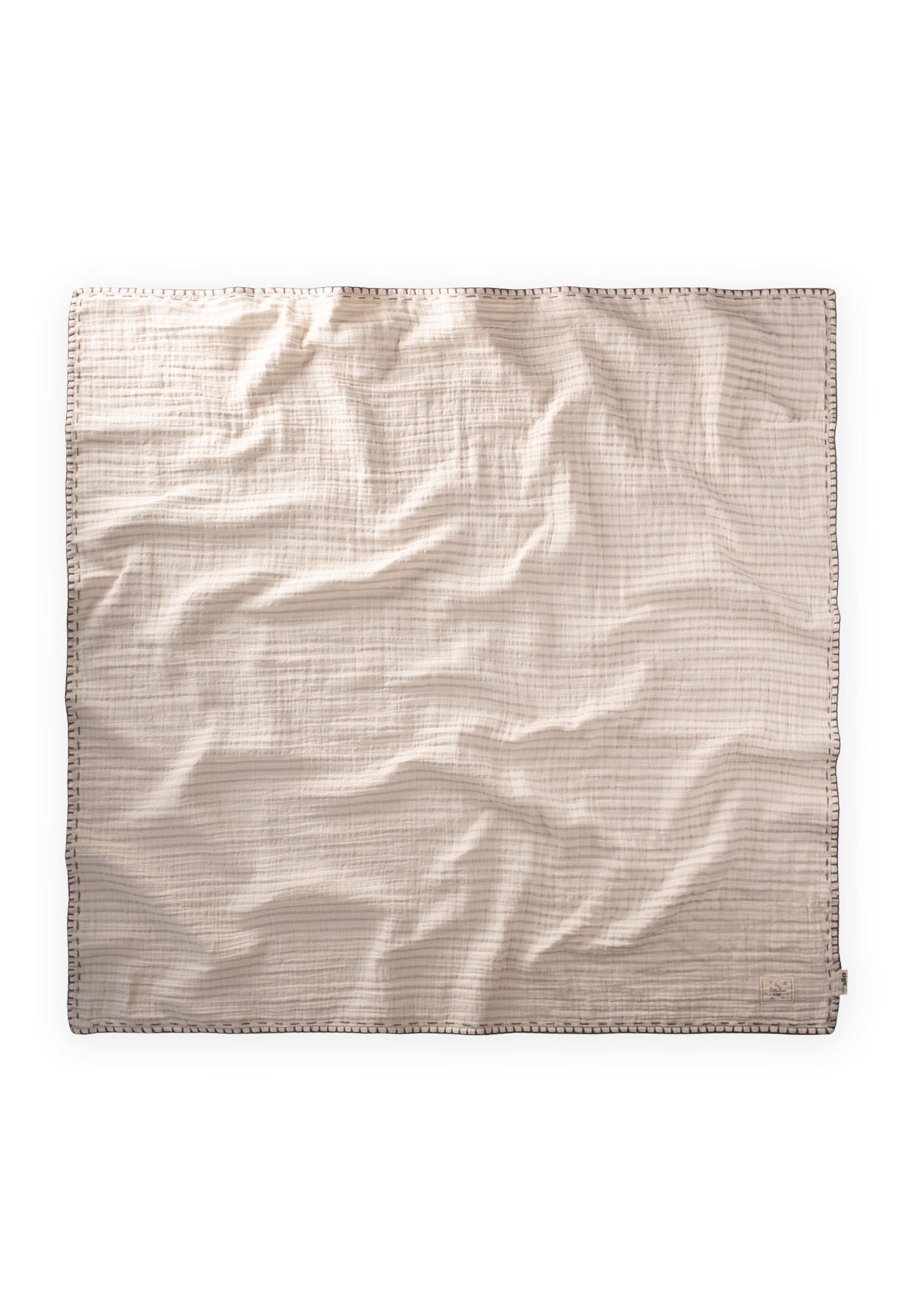 CigitMüslin Çift Taraflı El İşili Bebek Battaniye (Yıkanmıştır) 100X100 cm BEJ ÇİZGİLİ