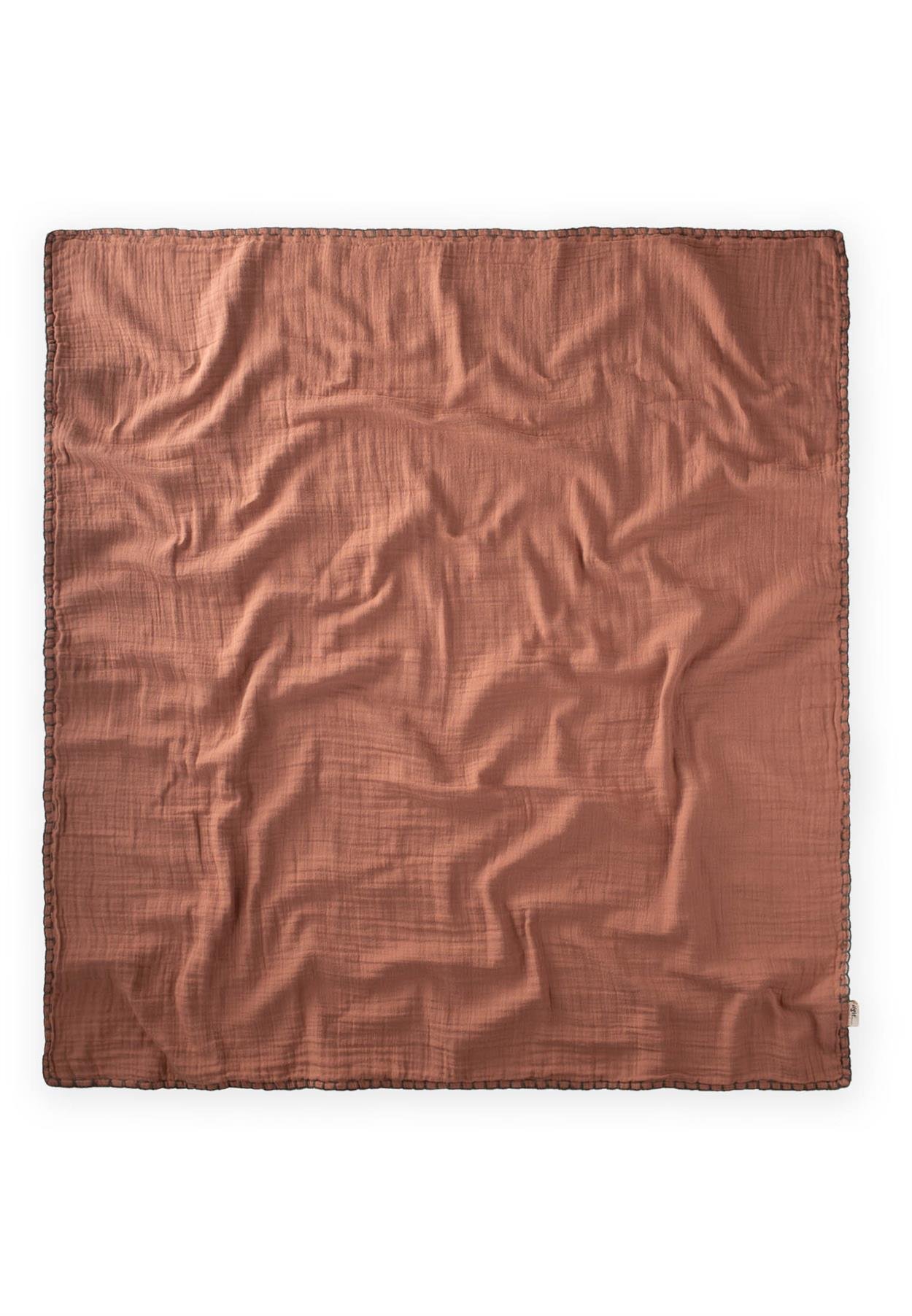 CigitMüslin Çift Taraflı El İşili Bebek Battaniye (Yıkanmıştır) 100X100 cm MİNT-KAHVE