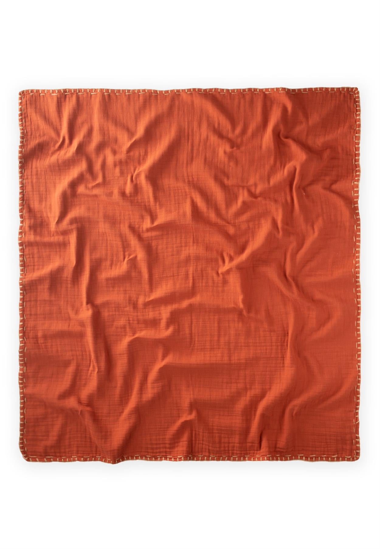 CigitMüslin Çift Taraflı El İşili Bebek Battaniye (Yıkanmıştır) 100X100 cm KAHVE-KİREMİT