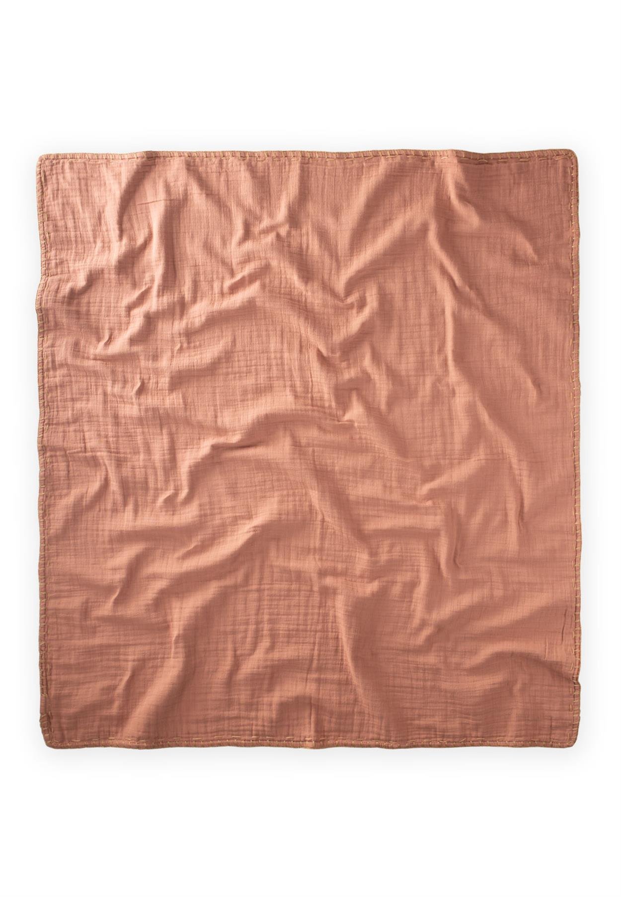 CigitMüslin Çift Taraflı El İşili Bebek Battaniye (Yıkanmıştır) 100X100 cm KAHVE-KİREMİT