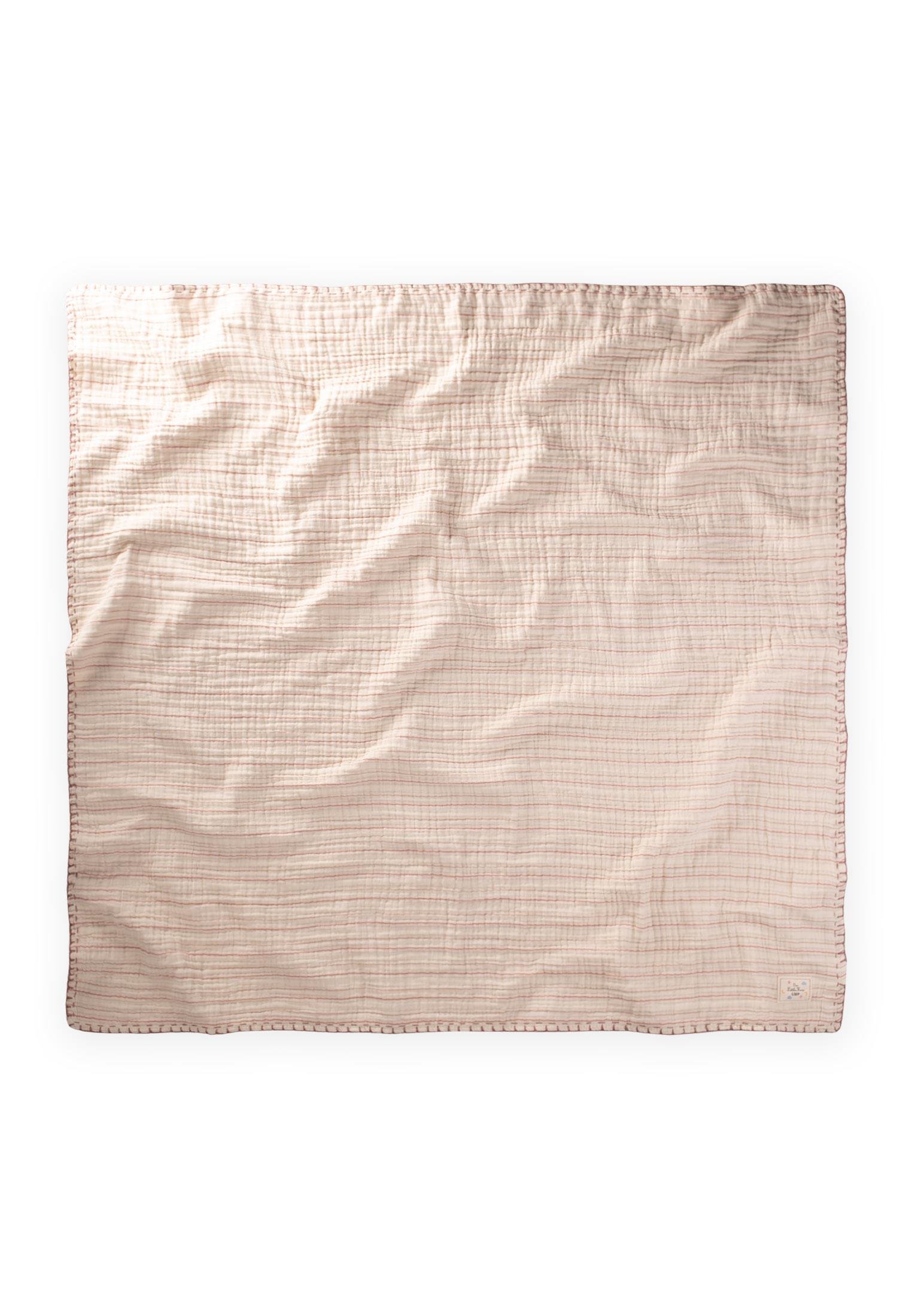 CigitMüslin Çift Taraflı El İşili Bebek Battaniye (Yıkanmıştır) 100X100 cm KİREMİT ÇİZGİLİ