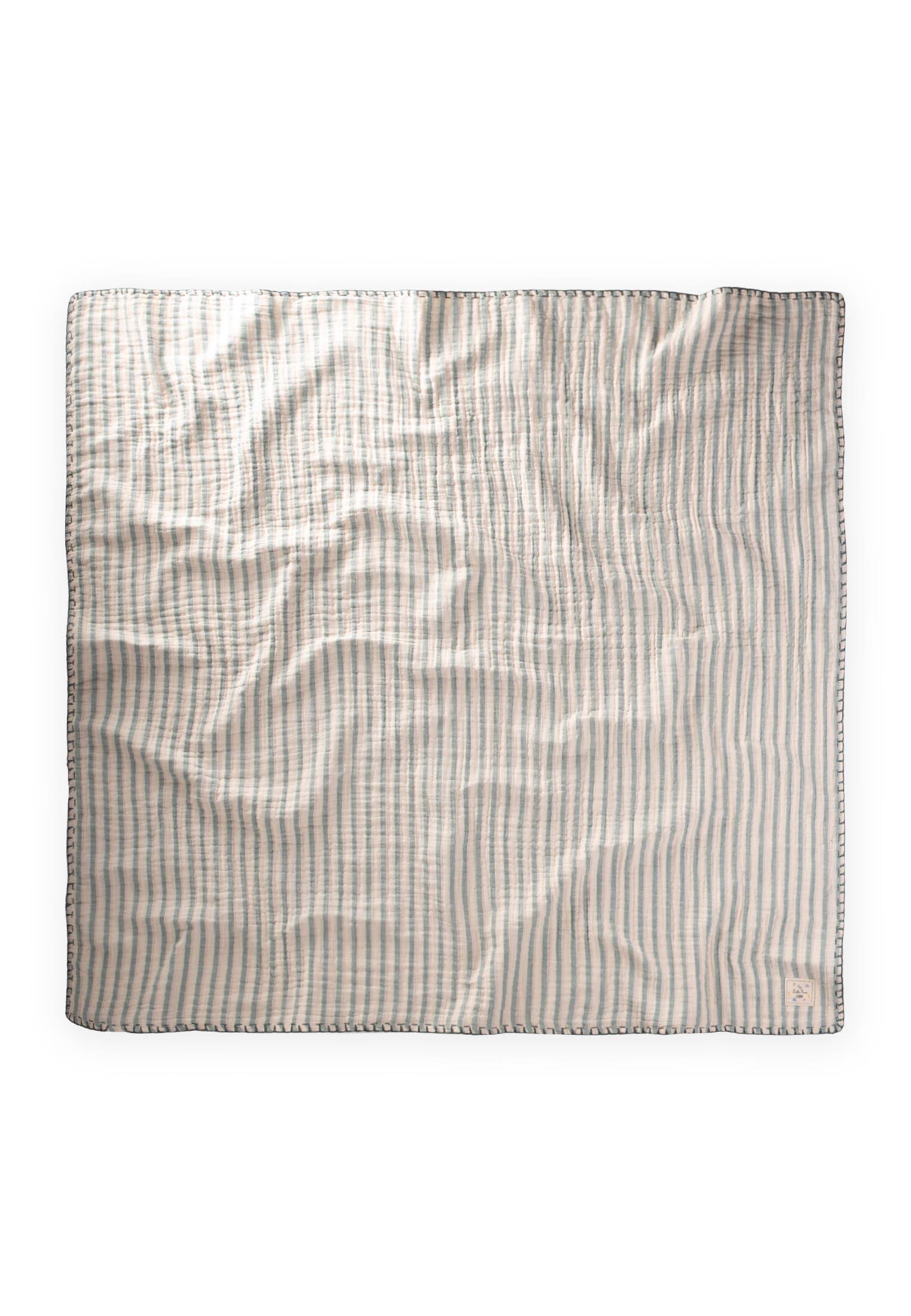 CigitMüslin Çift Taraflı El İşili Bebek Battaniye (Yıkanmıştır) 100X100 cm YEŞ PUDRA ÇİZG