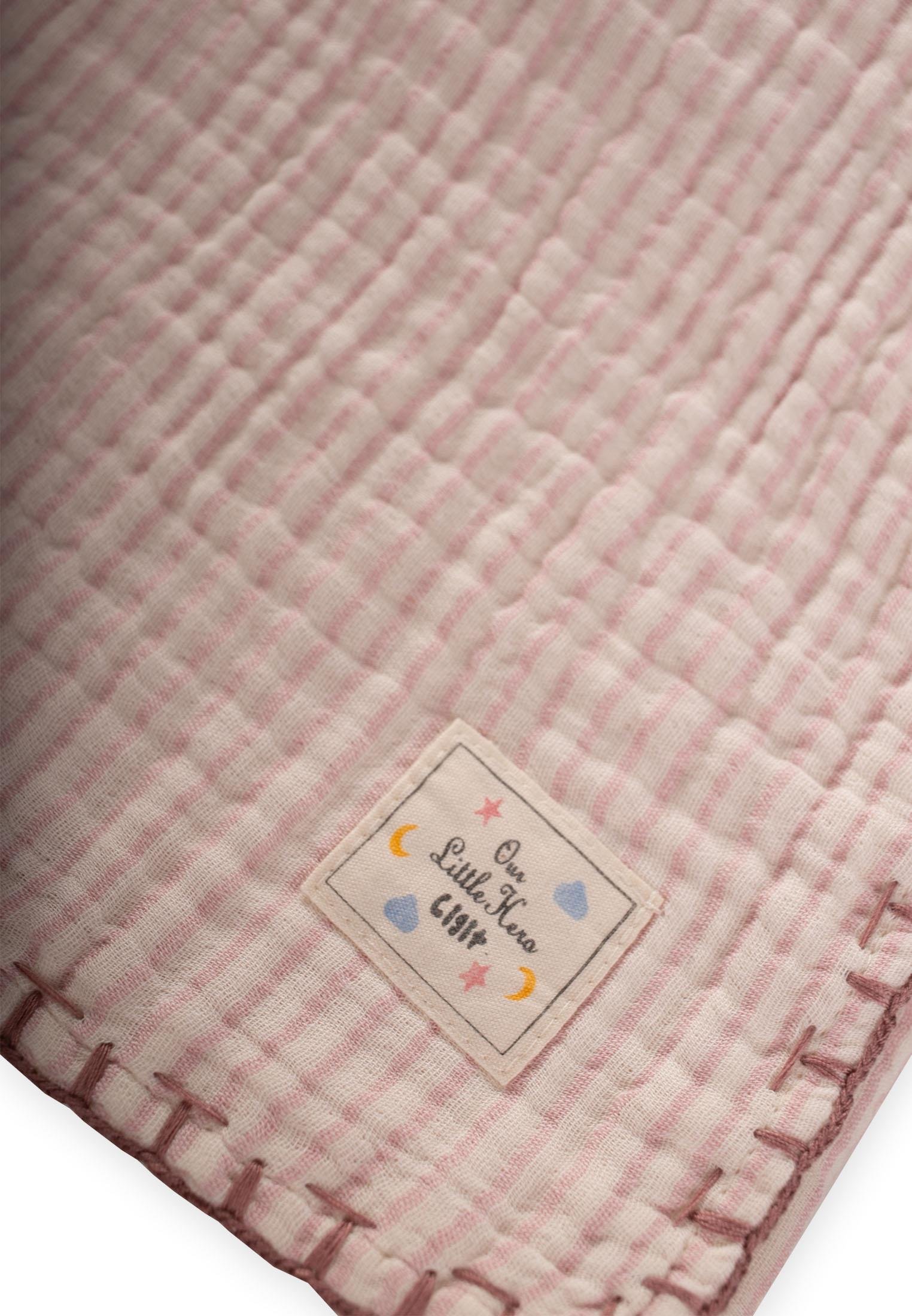 CigitMüslin Çift Taraflı El İşili Bebek Battaniye (Yıkanmıştır) 100X100 cm İNC PUDRA ÇİZG