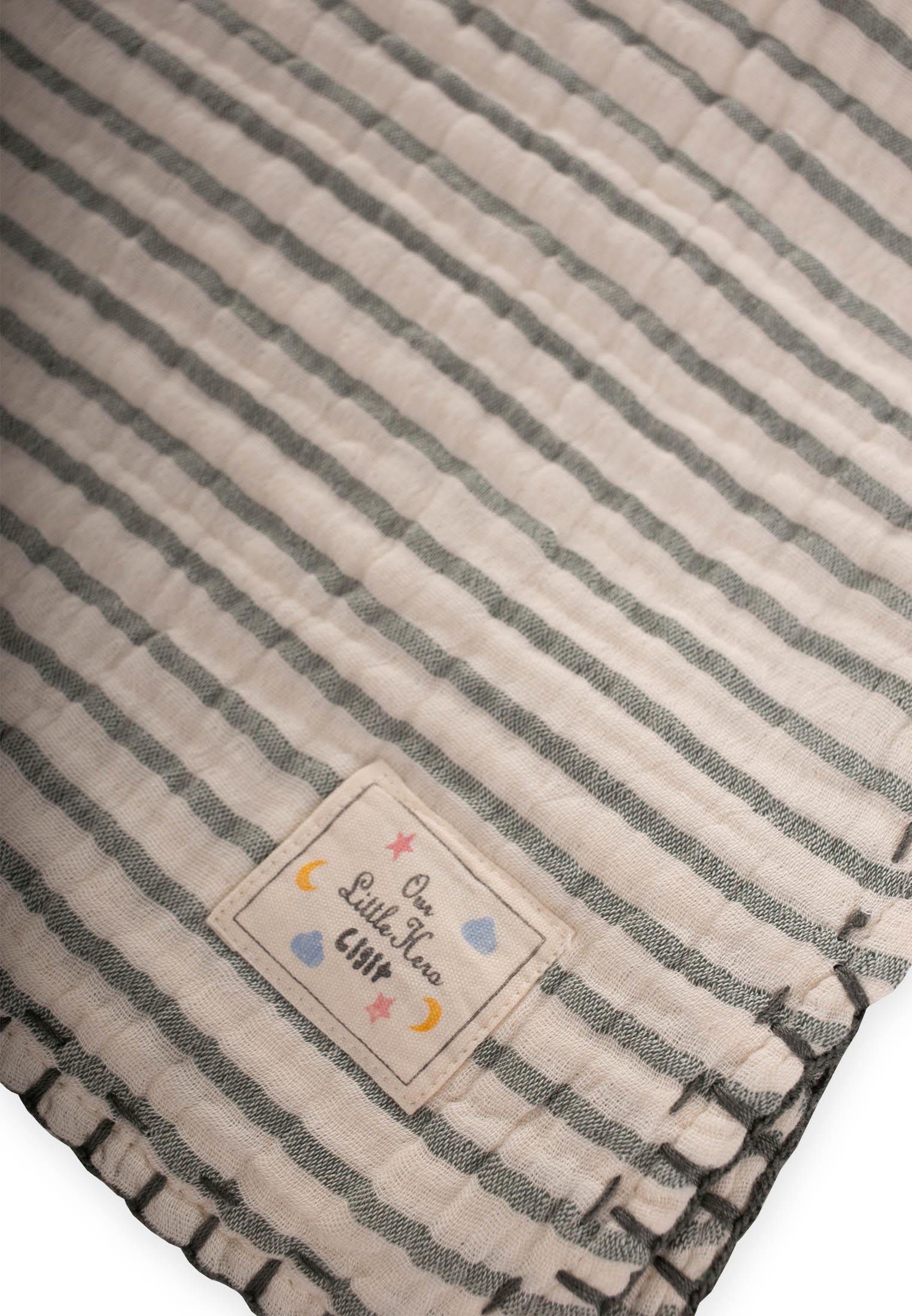 CigitMüslin Çift Taraflı El İşili Bebek Battaniye (Yıkanmıştır) 100X100 cm HAKİ İNC ÇİZG