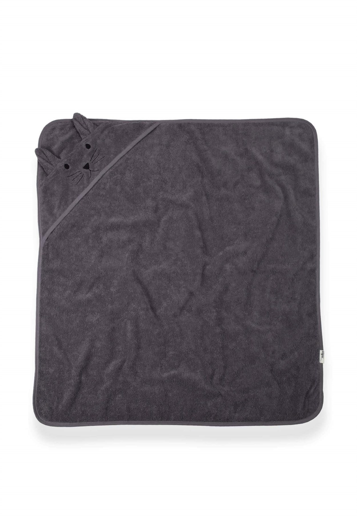 100187-15CigitKulaklı Kedi Nakışlı Bebek Banyo Havlusu 75X75 cm Füme