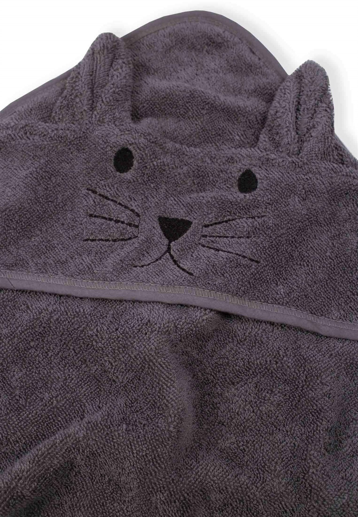 100187-15CigitKulaklı Kedi Nakışlı Bebek Banyo Havlusu 75X75 cm Füme
