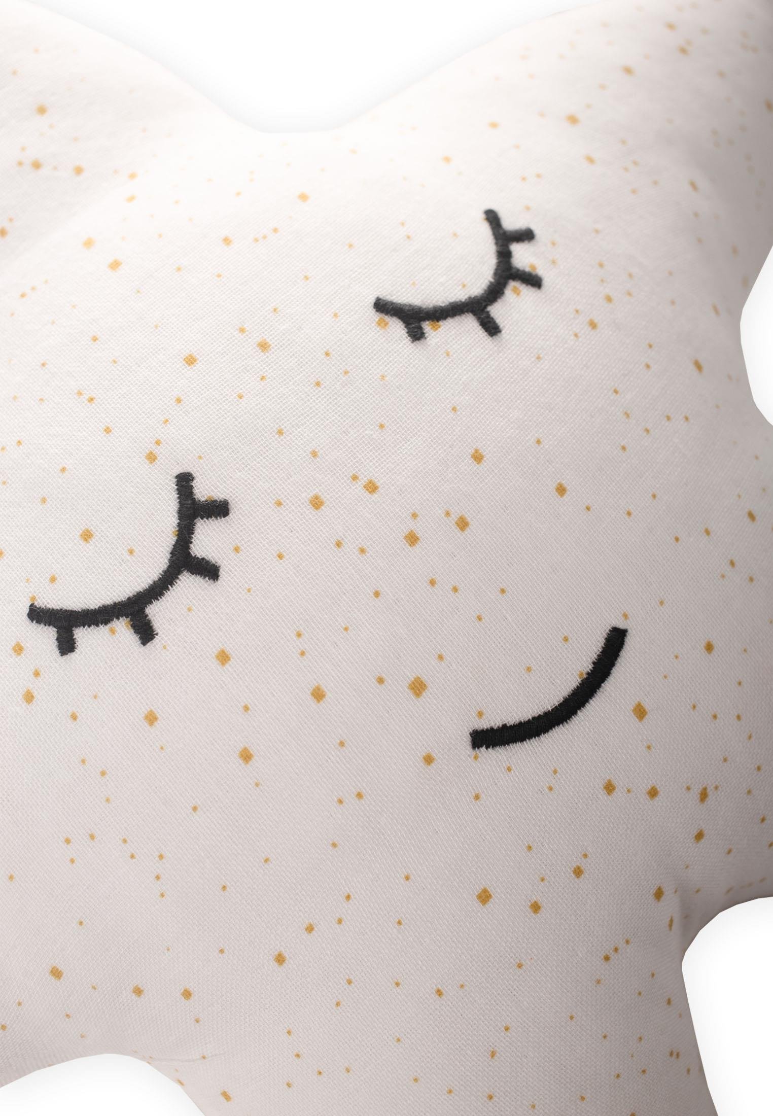 CigitVarak Baskılı Yıldız Süs Bebek Yastık 35X35 cm EKRU