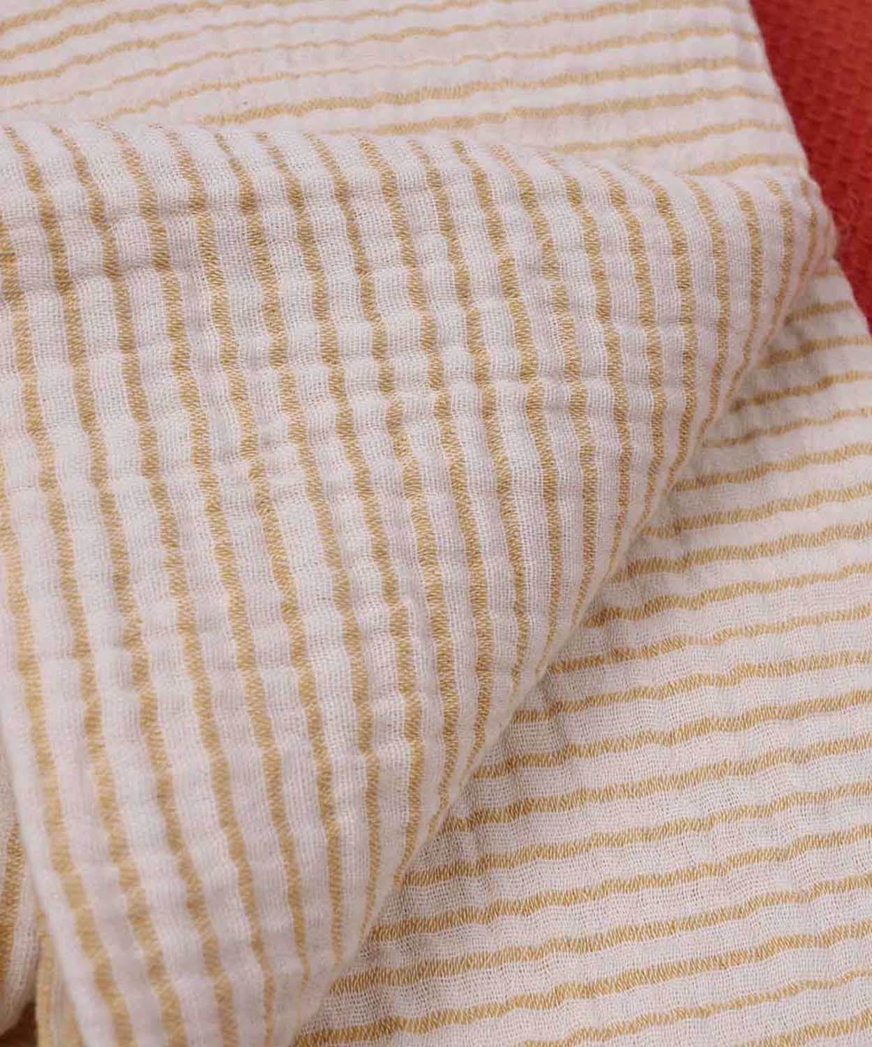 100267-332CigitÇizgili Müslin Battaniye 90x100 cm Sarı.Çizgili