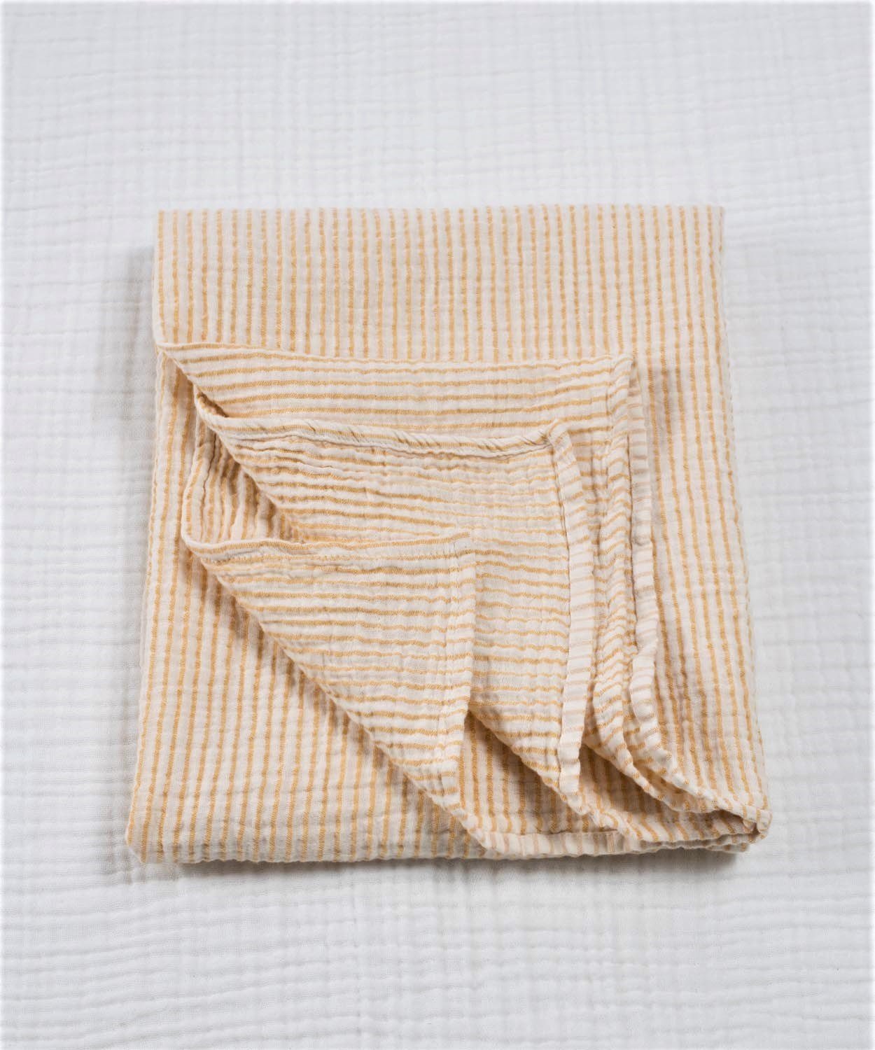 100267-376CigitÇizgili Müslin Battaniye 90x100 cm Hardal Çizgili