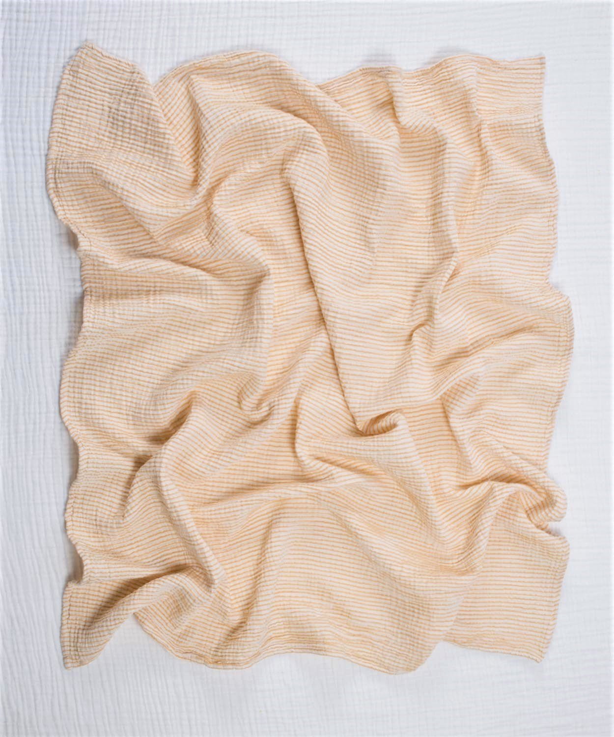 100267-376CigitÇizgili Müslin Battaniye 90x100 cm Hardal Çizgili