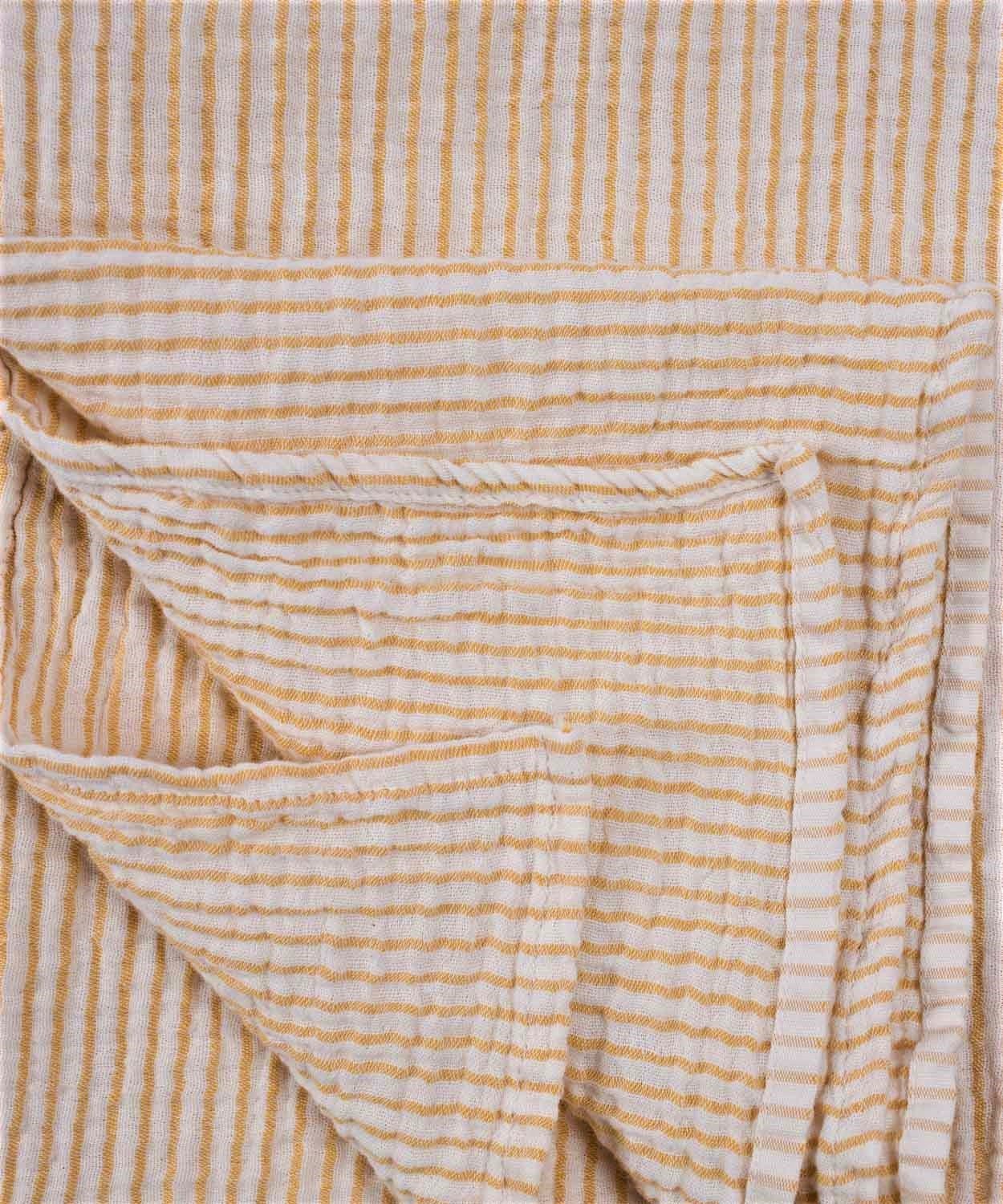 100267-376CigitÇizgili Müslin Battaniye 90x100 cm Hardal Çizgili