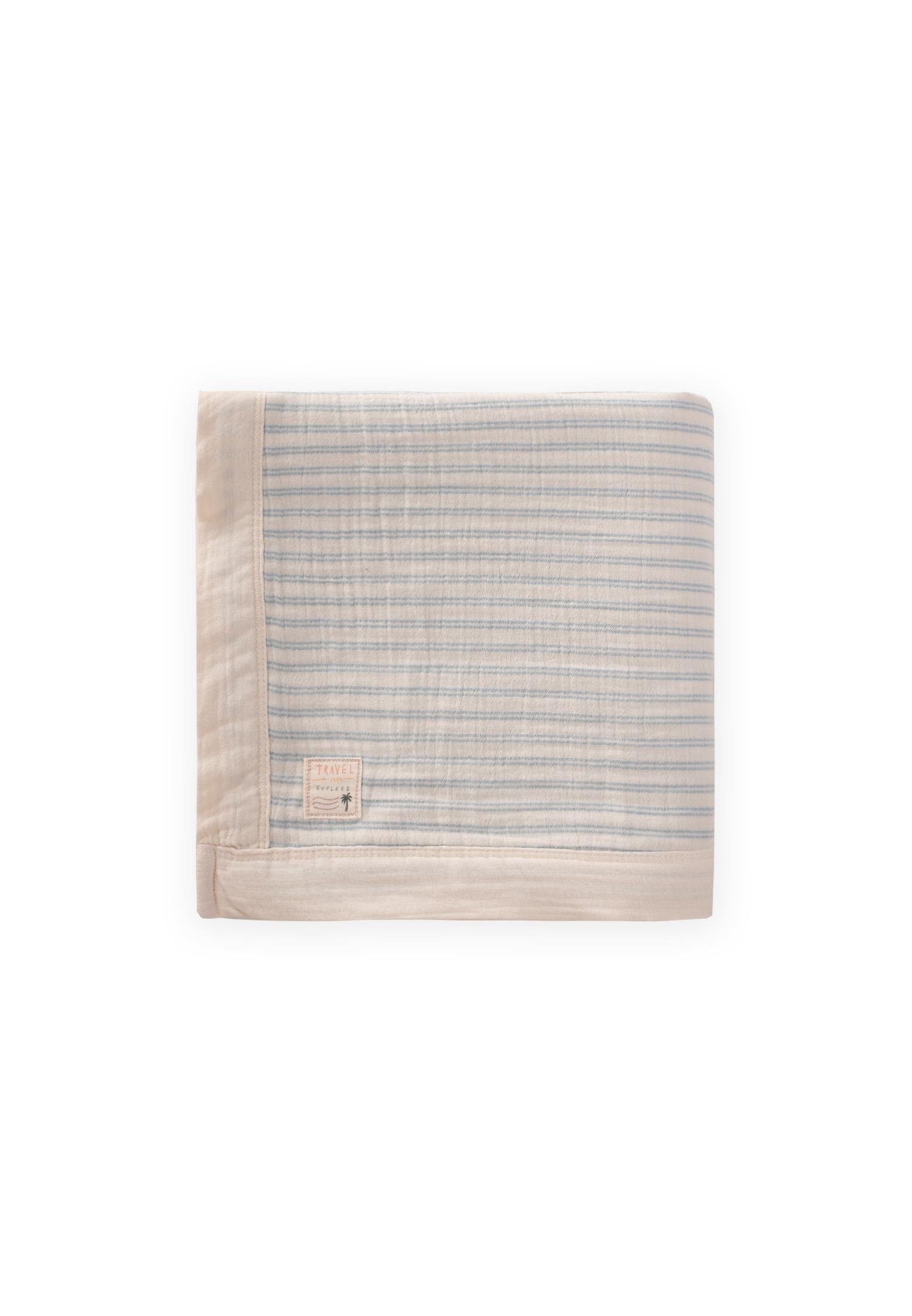 CigitKalın Biyeli Çift Kat Ham Battaniye 85X90 Cm MAVİ ÇİFT ÇİZGİLİ