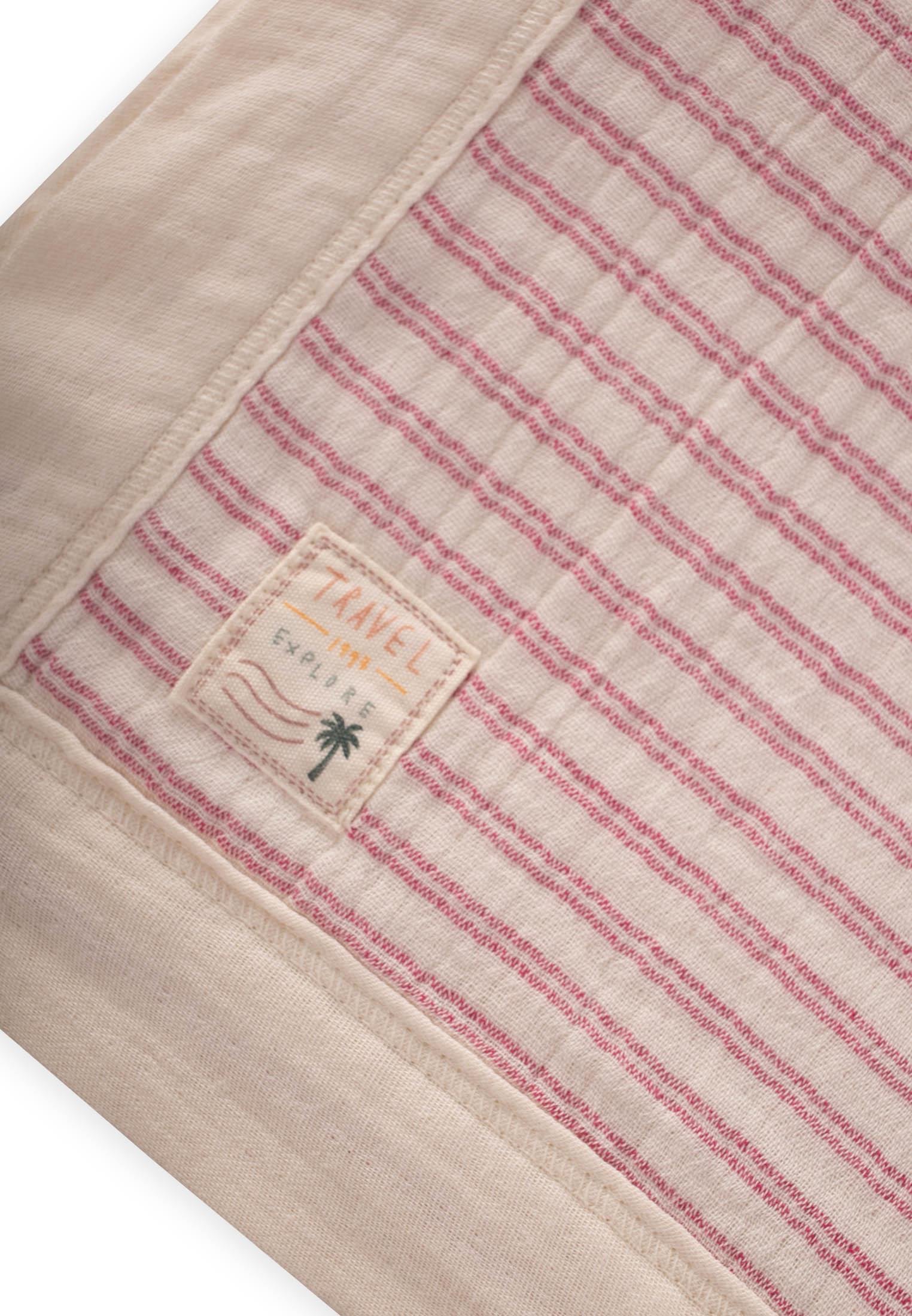 CigitKalın Biyeli Çift Kat Ham Battaniye 85X90 Cm GÜL KURUSU ÇİZGİLİ