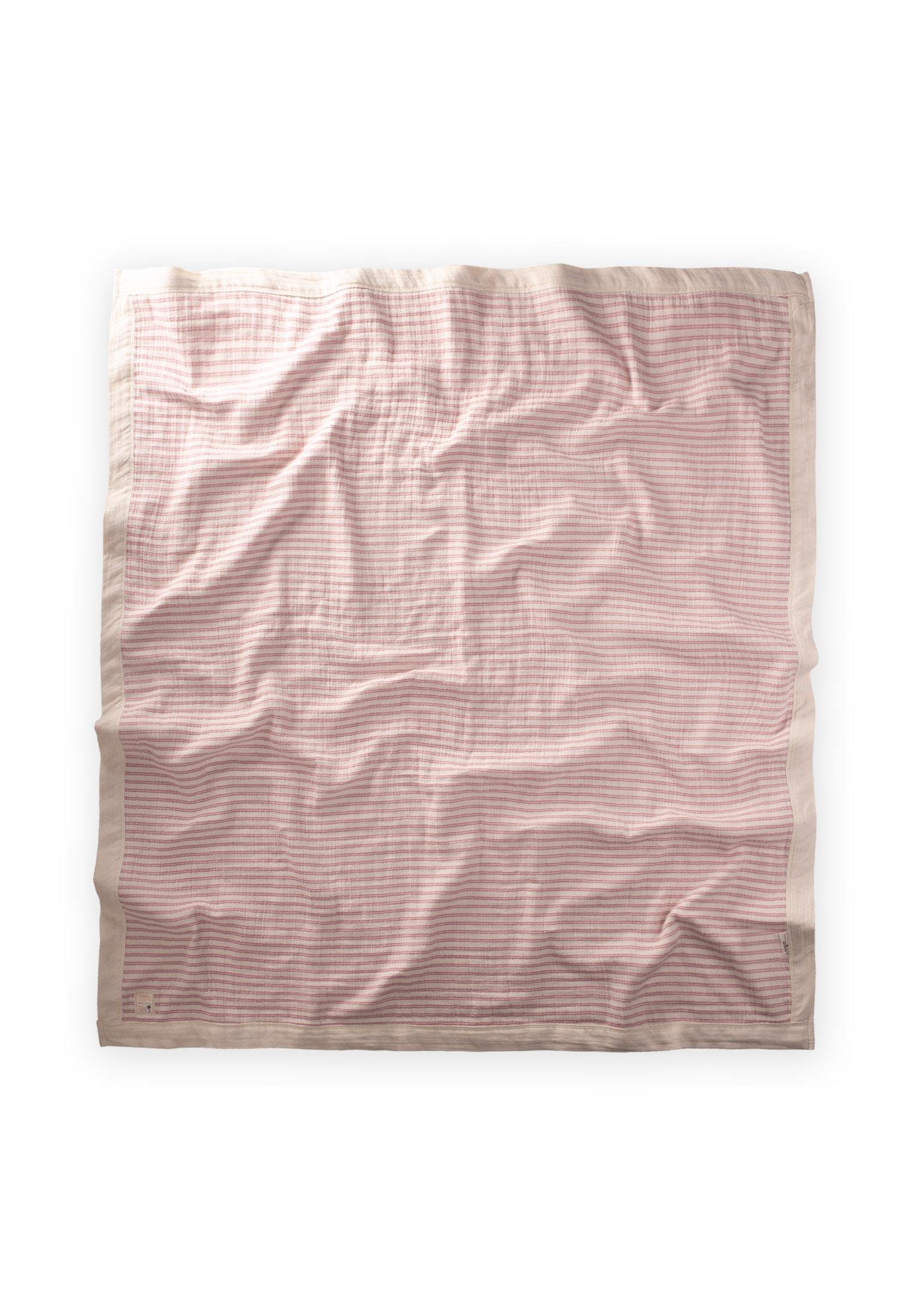 CigitKalın Biyeli Çift Kat Ham Battaniye 85X90 Cm GÜL KURUSU ÇİZGİLİ