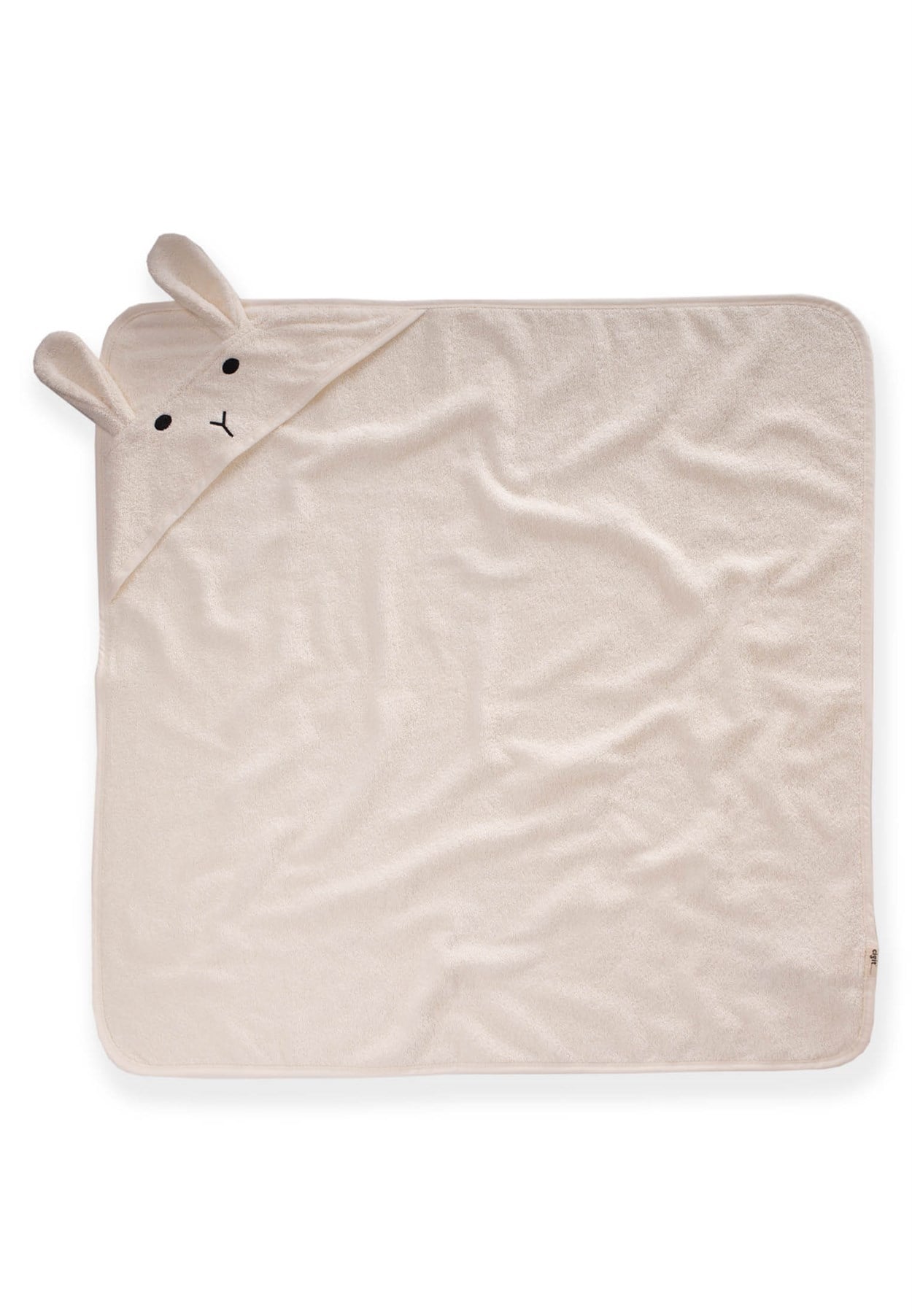 100332 - 5001CigitTavşan Nakışlı Kulaklı Bebek Banyo Havlusu 75X75 Cm EKRU