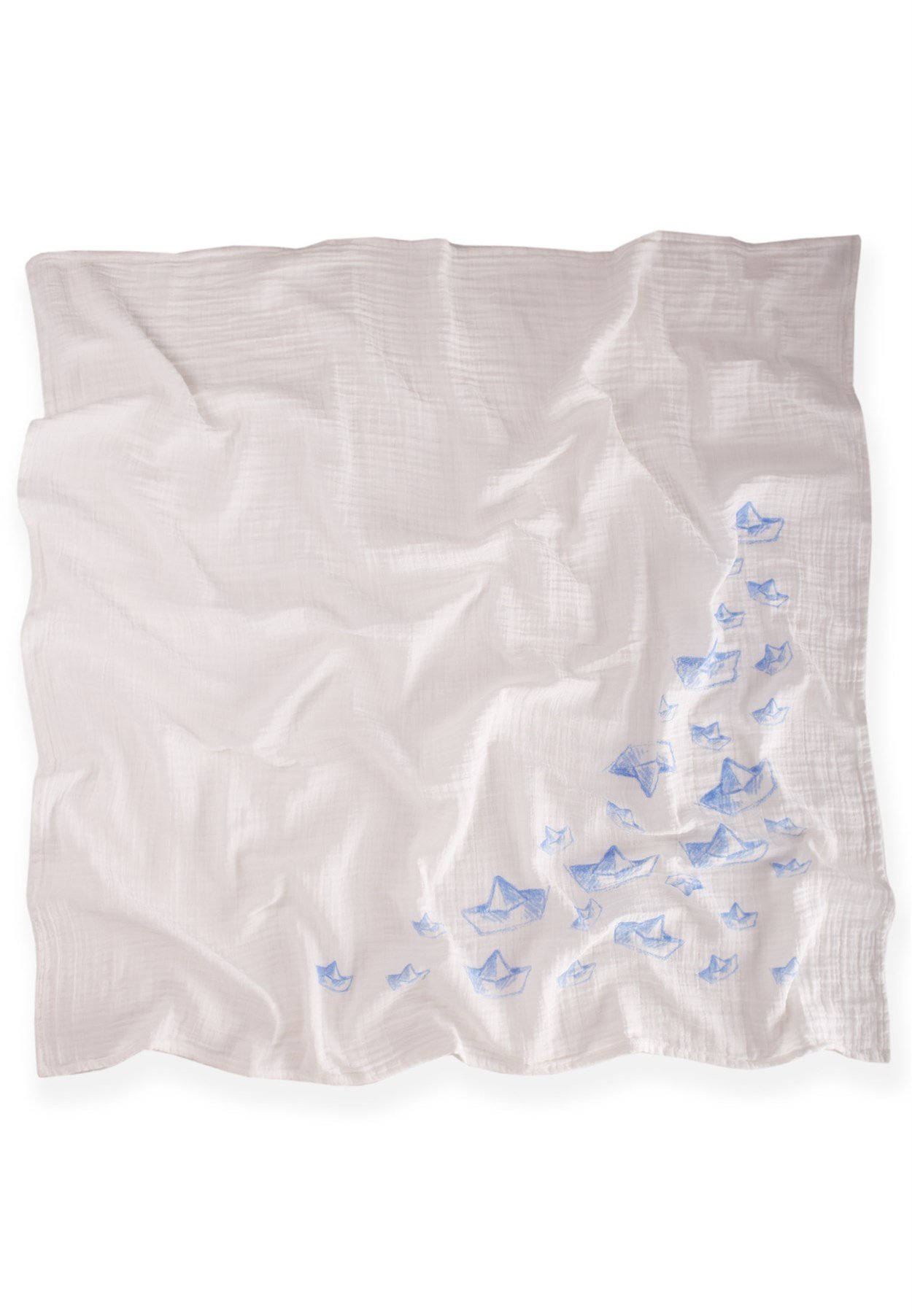 100339 - 5056CigitKayık Baskılı Tekkat Müslin Battaniye 100X120 Cm BEYAZ