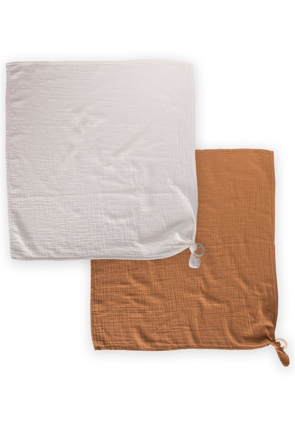 100351 - 5259CigitMüslin Halka Kulaklı Örtü İkili Set 70X70 Cm EKRU KAHVE